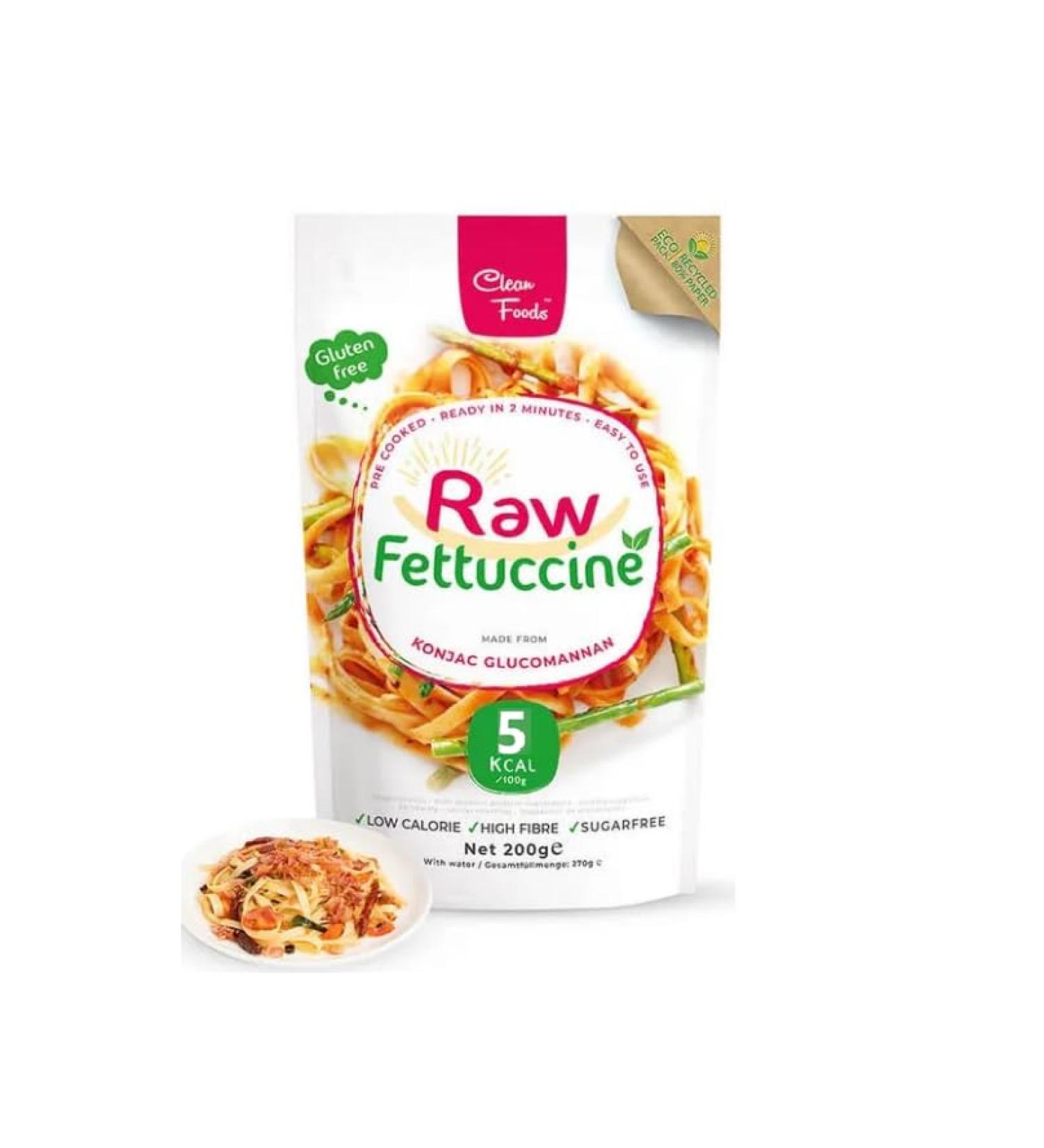 CleanFoods Konjac Raw Fettuccine 8 x 200 gram pack I vegan gluten free fat free sugar free low carb I only 6 calories per 100g I ready in 2 minutes - Buy Online on GoSupps.com