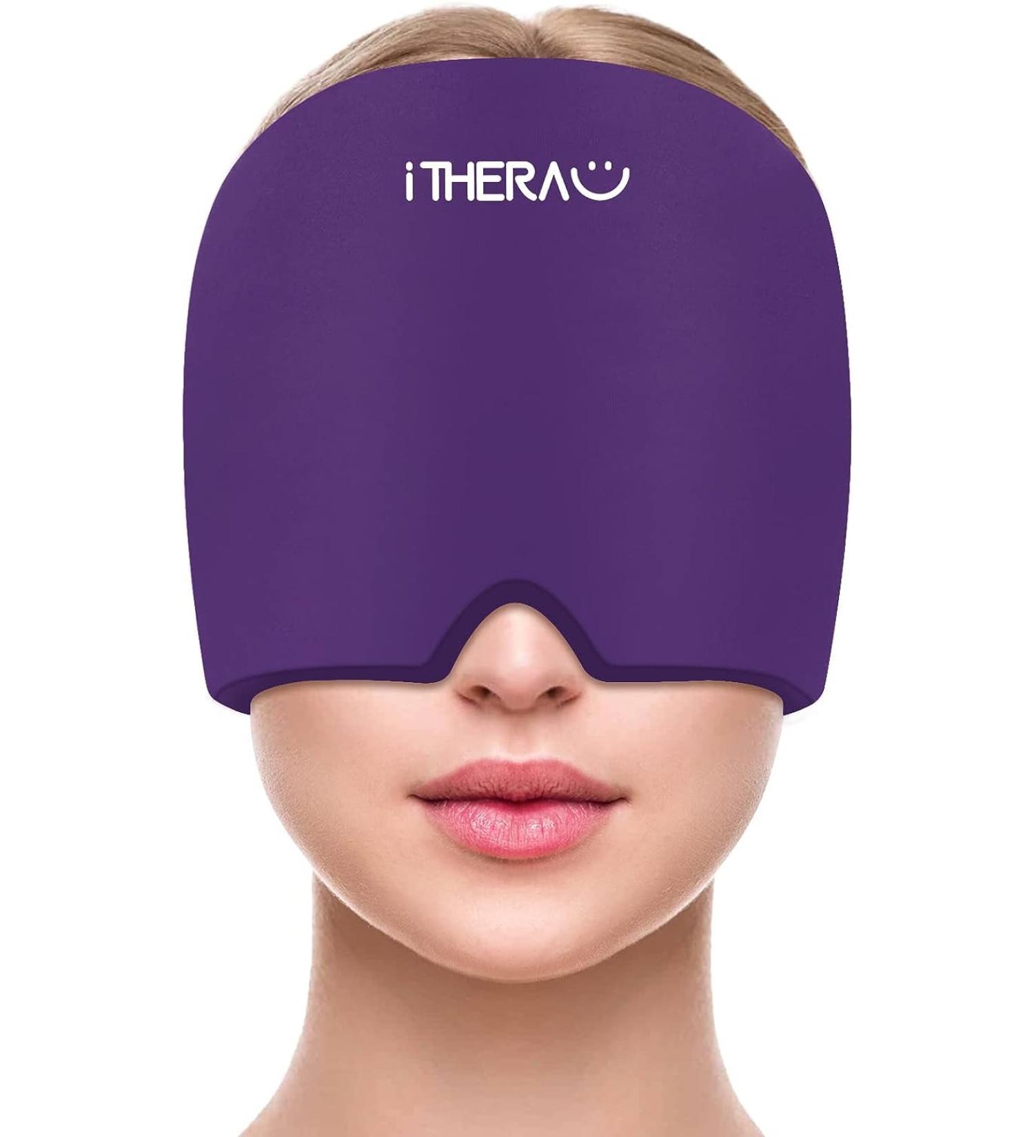 Itherau Migraine Mask | Adjustable 360 Headache Relief Cap | Cold Warm Compress Gel for Sinus & Eye Swelling - Purple - Buy Online on GoSupps.com