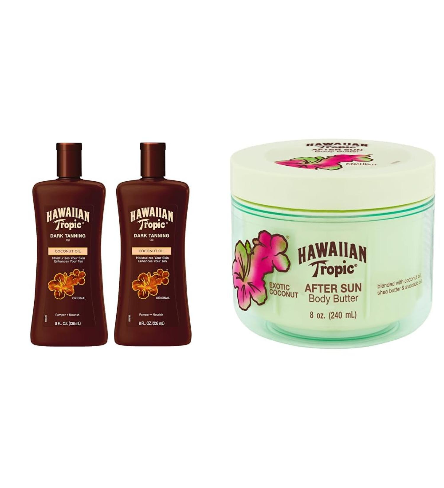 Hawaiian Tropic Dark Tanning Oil Twin Pack 8oz Each After Sun Body Butter with Coconut Oil 8oz - Buy Online on GoSupps.com