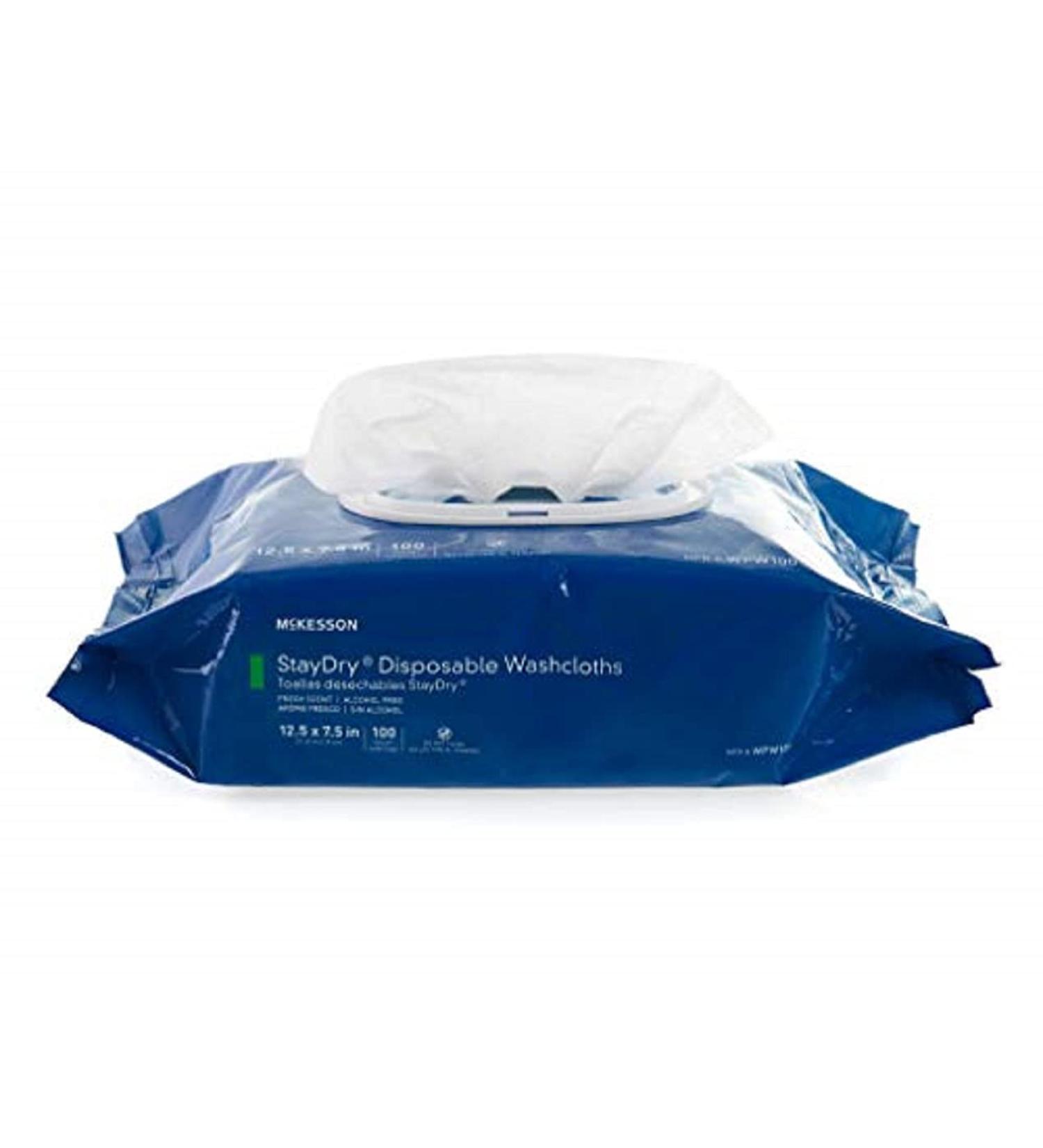 McKesson StayDry Aloe Disposable Washcloths - 100 Count Soft Pack, 7.5 x 12.5 - Pre-moistened & Gentle on Skin - Buy Online on GoSupps.com