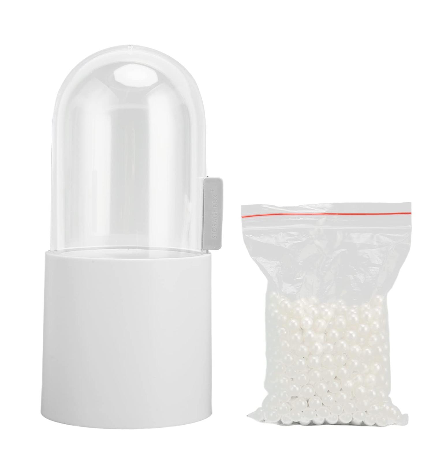 Verdant Touch Makeup Brush Holder with Pearls Clear Lid Waterproof Dustproof Side Opening Bathroom Storage Bin White - Buy Online on GoSupps.com