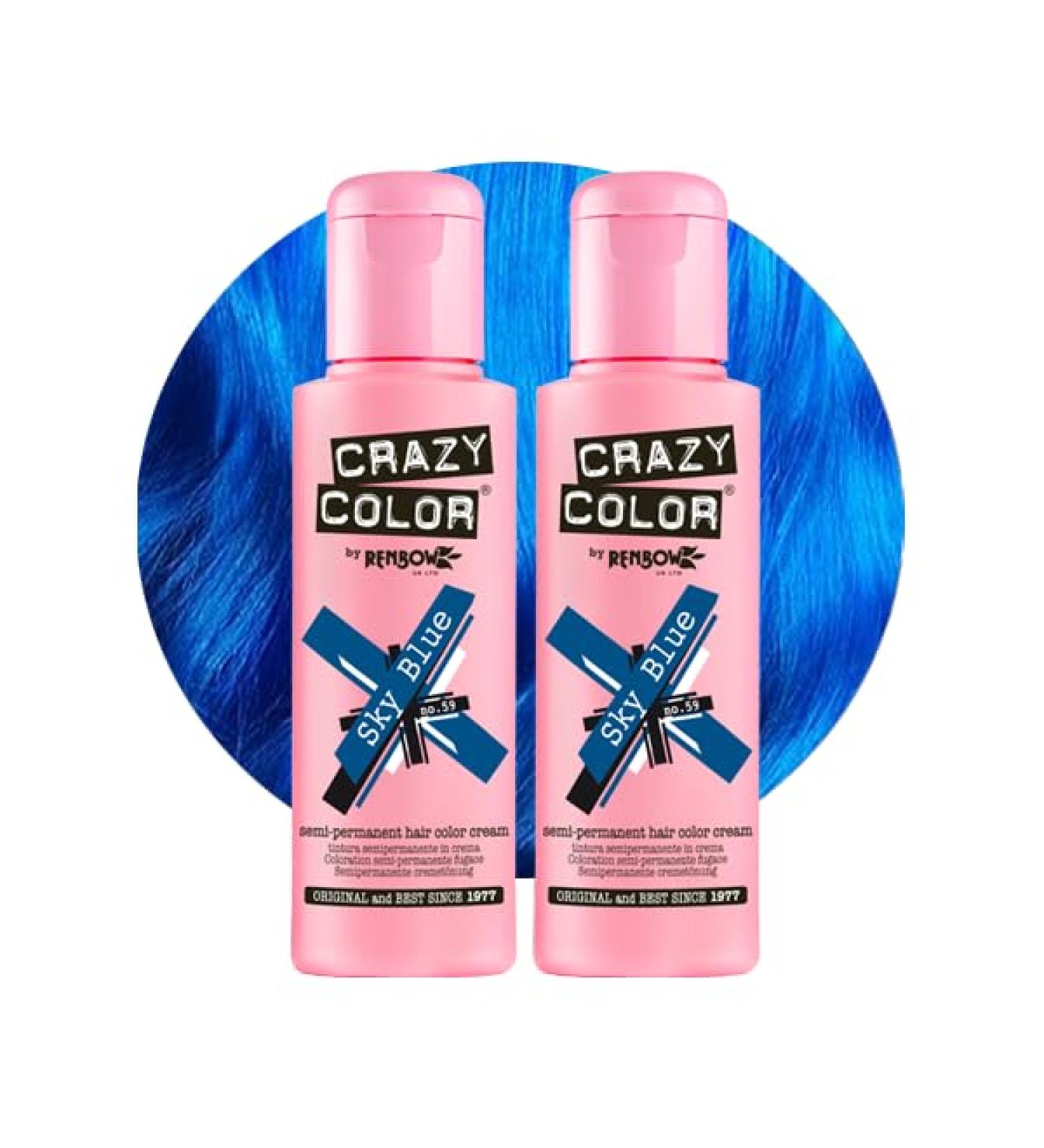 Crazy Color Vibrant Sky Blue Semi-Permanent Hair Dye - 200ml | Vegan Formula, No Bleach or Ammonia - Buy Online on GoSupps.com