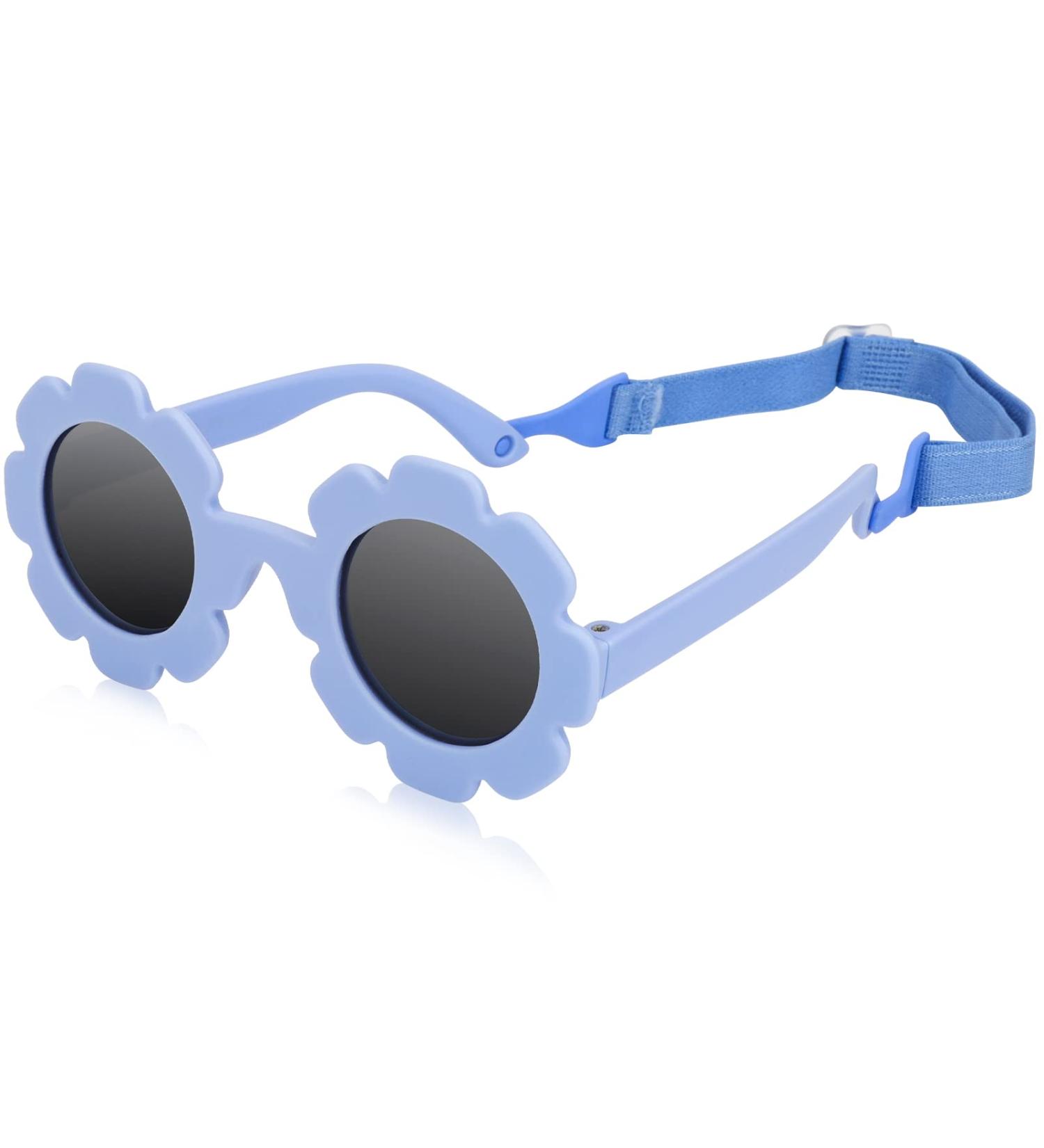 Hifot Baby Sunglasses with Strap - Cute Flower Polarized Sunglasses for Infant Girls | UV400 Protection | Ages 0-24 Months | Blue - Buy Online on GoSupps.com
