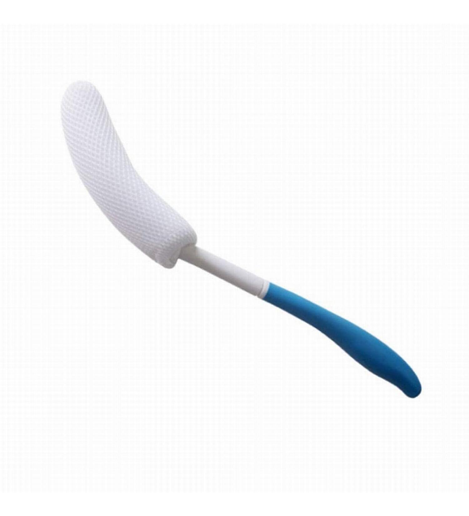 MagiDeal Vinyl Quote Me Long Anti-Slip Curve Handled Bath Body Brush - Easy Reach for Seniors - Blue - 1 Count - Buy Online on GoSupps.com