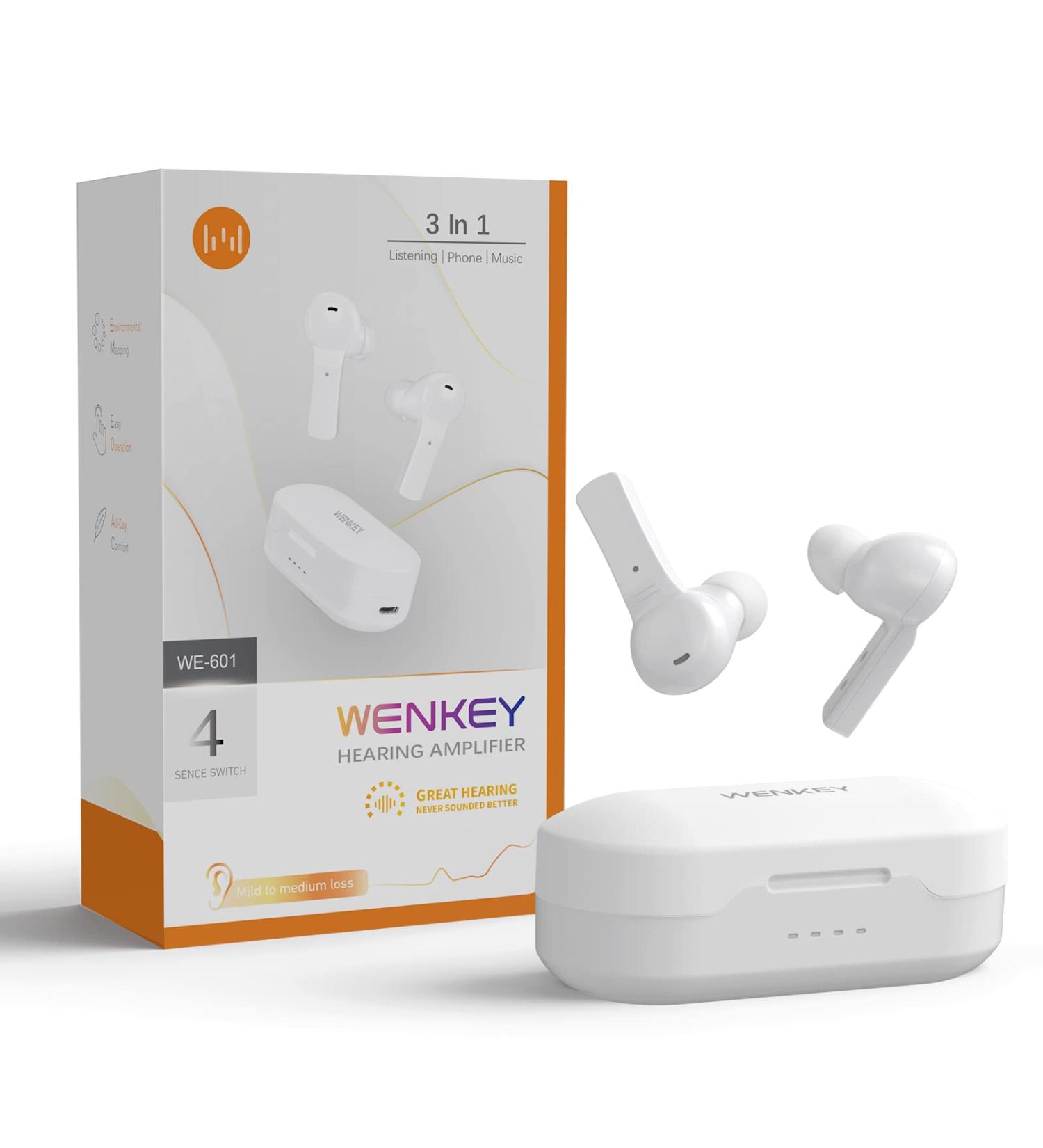 Rechargeable Bluetooth Hearing Aid for Adults - WENKEY Self-Fitting Digital Hearing Amplifier with Noise Cancelling Technology - 56H Playtime - White - Buy Online on GoSupps.com