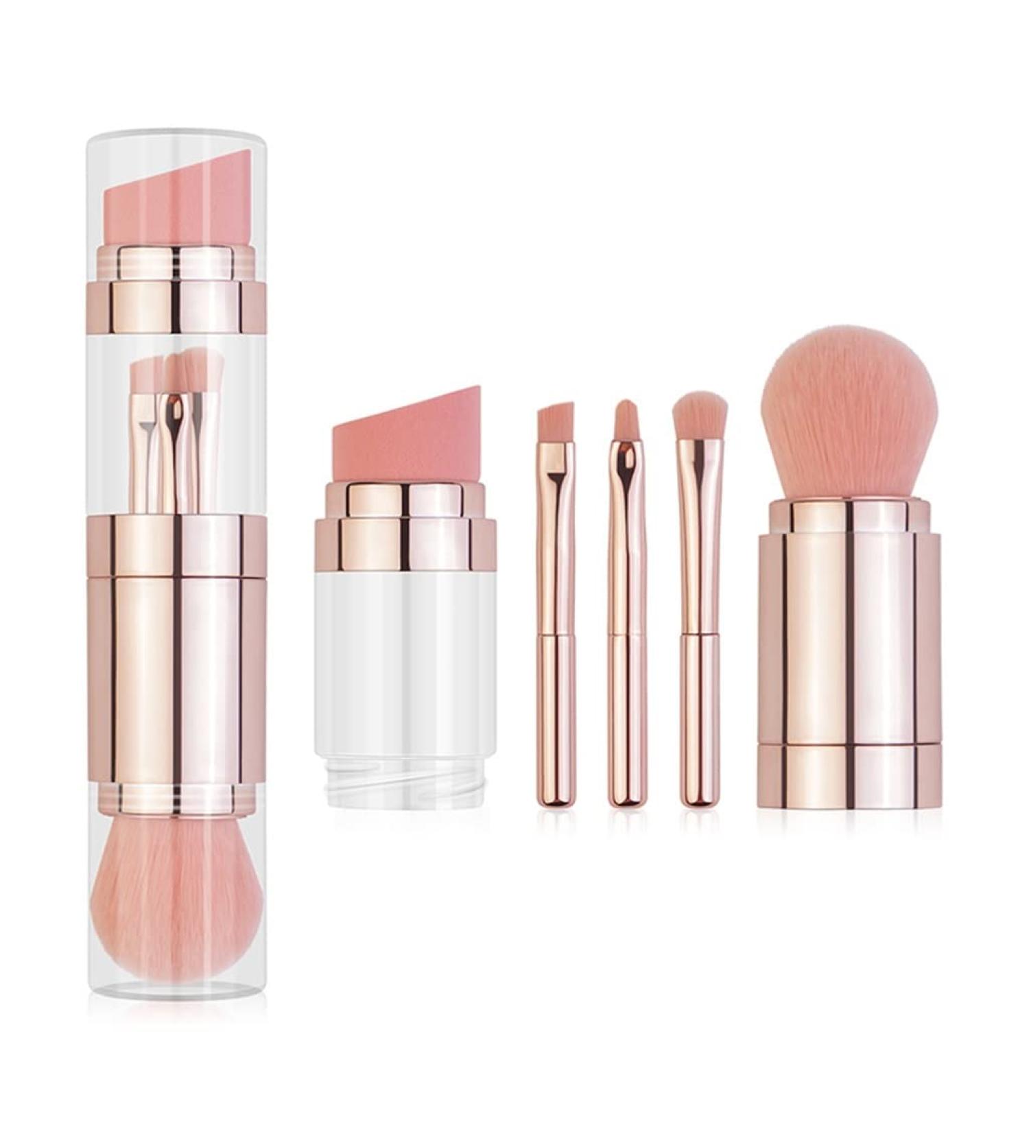 5 in 1 Portable Retractable Makeup Brush Set - Foundation Eyebrow Lip Eyeshadow & Loose Powder Tools | International Shipping Available - Buy Online on GoSupps.com