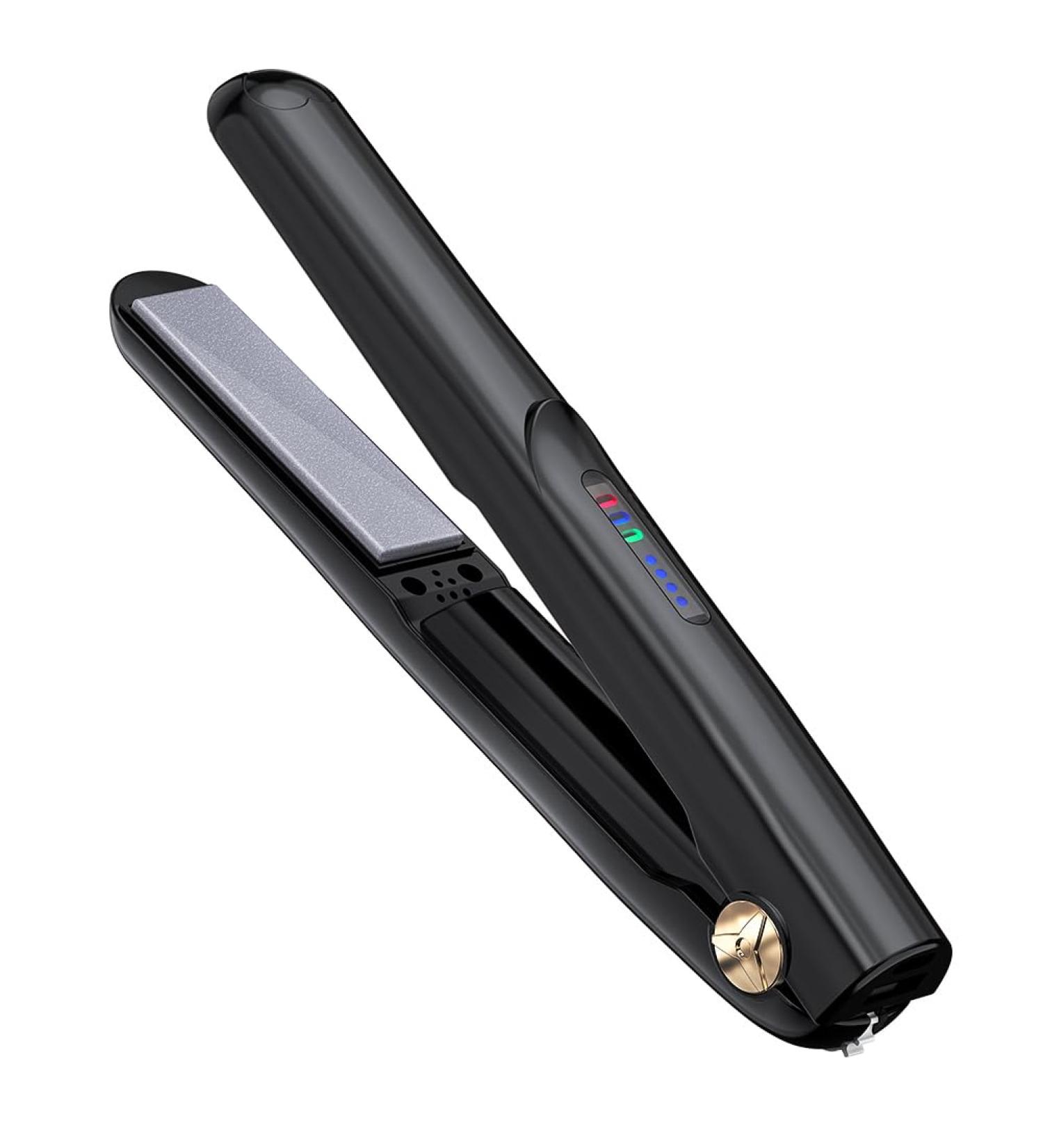Cordless Hair Straightener & Curler 2 in 1 - Mini Wireless Portable Ceramic Flat Iron for Travel | USB Rechargeable Hot Tools for Women & Men - Black - Buy Online on GoSupps.com