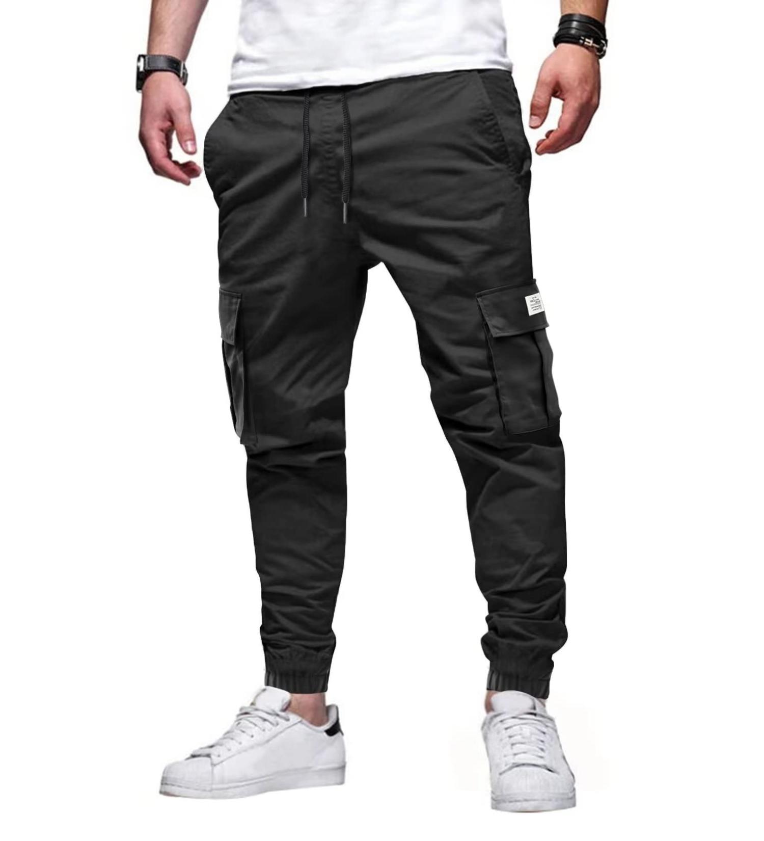 Elegancity Men's Cargo Trousers - Casual Work Pants with Drawstring Waist | Regular Fit Sweatpants with Pockets (Size 38-46) - 34 A-Black - Buy Online on GoSupps.com