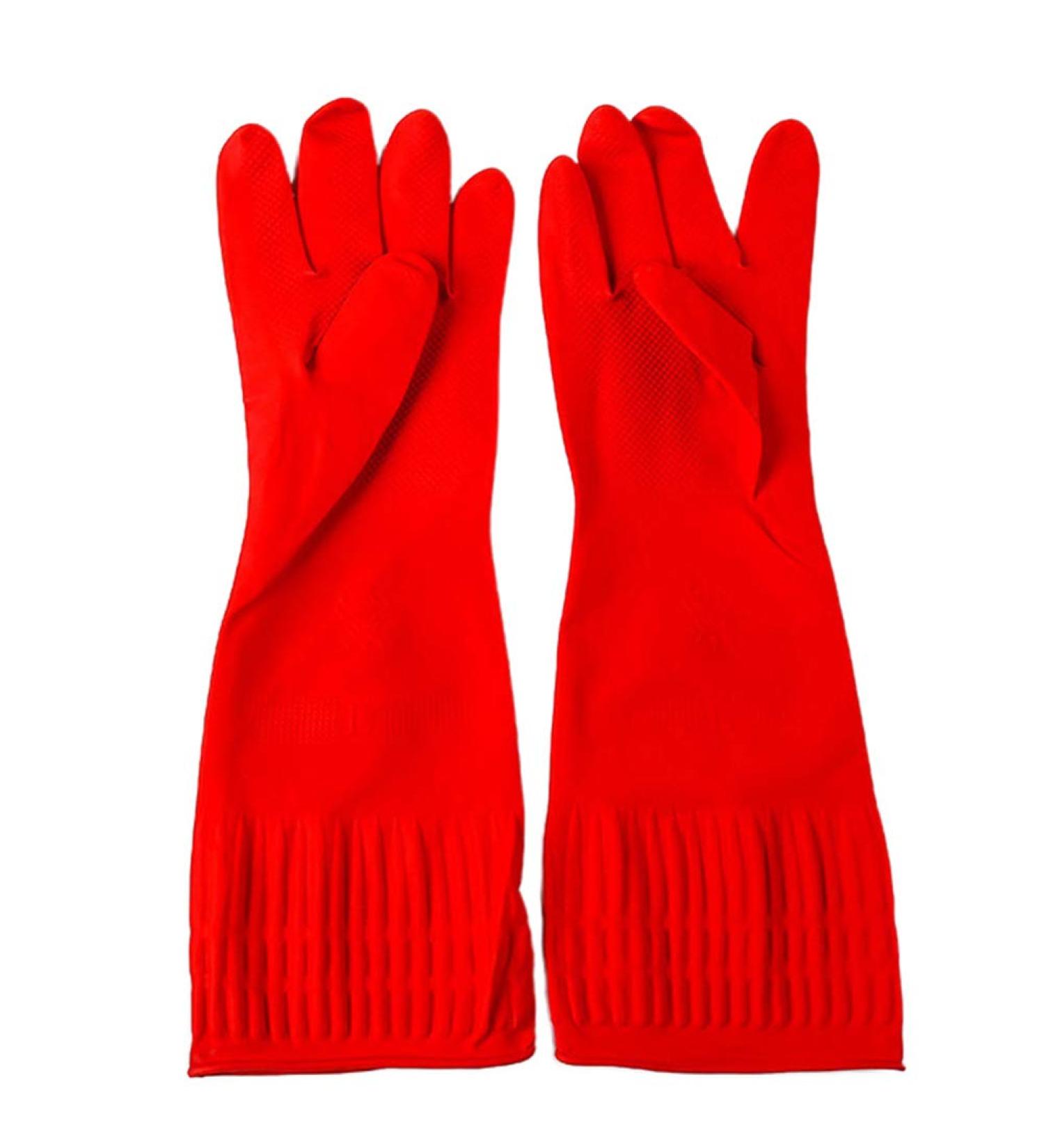 1/5 Two Latex Household Kitchen Cleaning Washing Long Gloves Protection Red 1 Pair(2 Pcs) - Buy Online on GoSupps.com