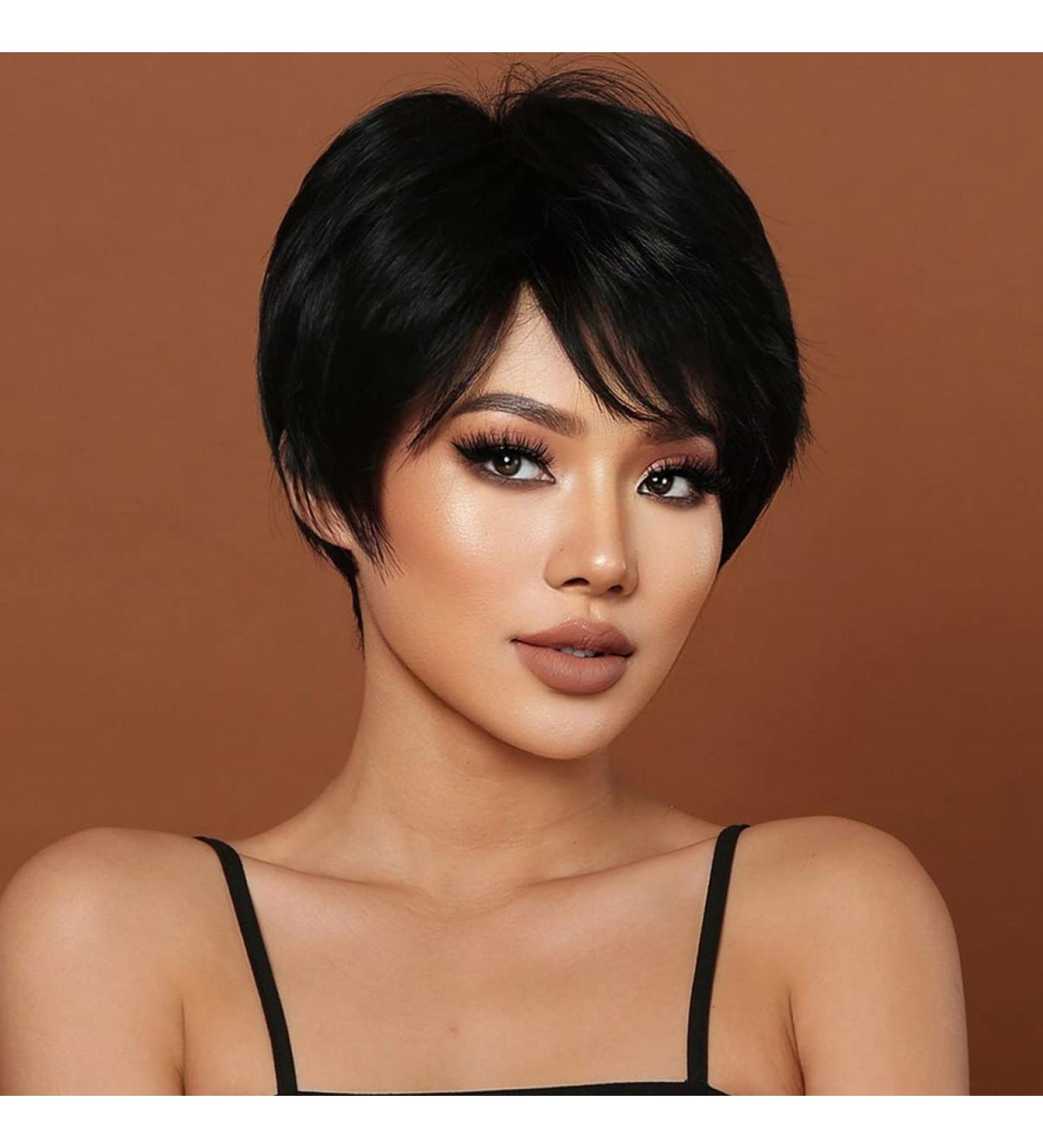 Creamily Pixie Cut Human Hair Wig for Black Women with Bangs - Short Daily Wear Natural Black Hairstyle - Buy Online on GoSupps.com