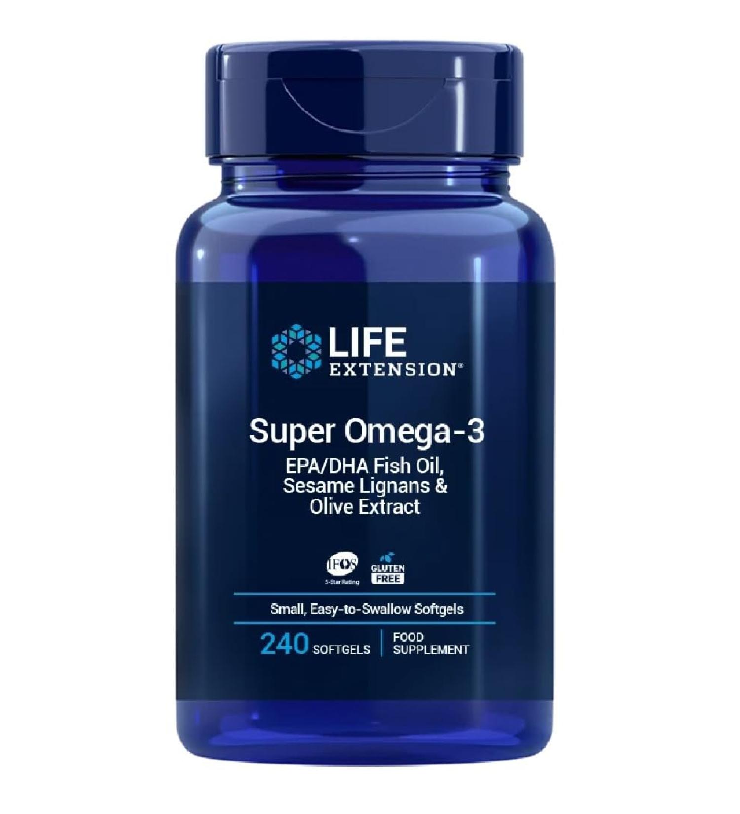 Life Extension Super Omega-3 EPA/DHA with Sesame Lignans & Olive Extract 240 Soft Capsules - High Quality Omega-3 Supplement