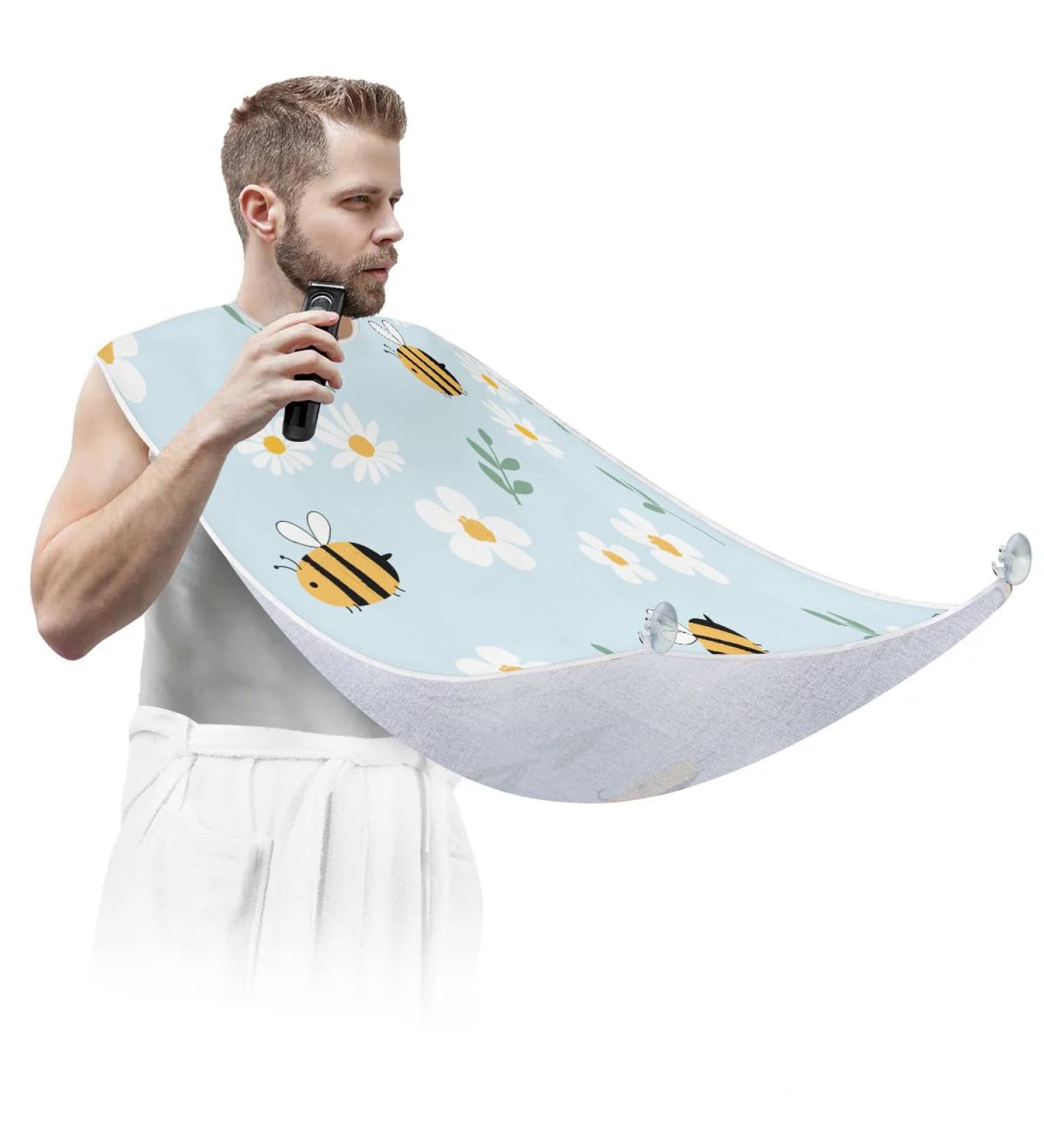 Bees Painting Beard Bib Apron - Non-Stick Waterproof Hair Catcher for Men | Ideal Grooming Cloth & Perfect Gifts for Men - Buy Online on GoSupps.com