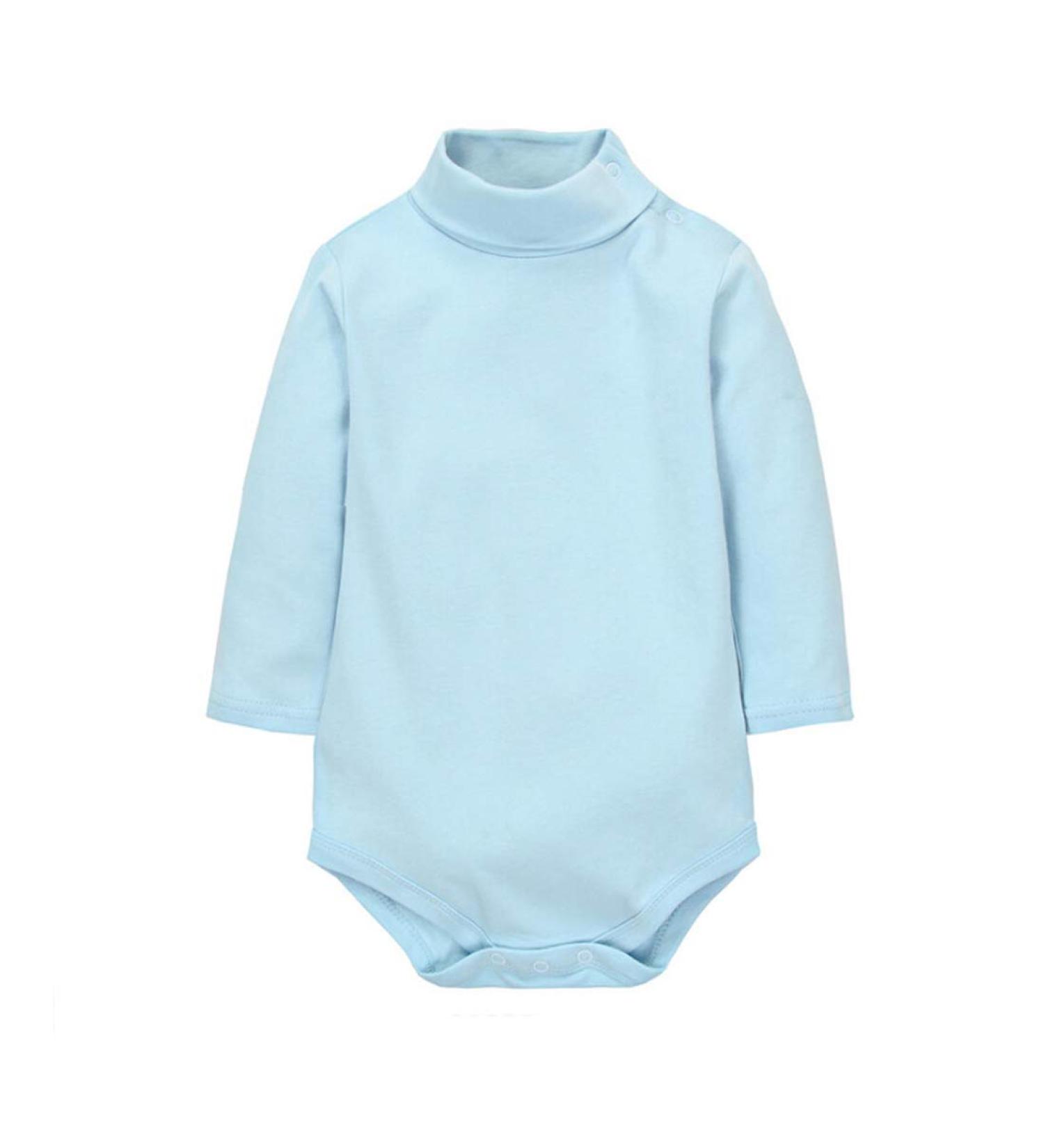 CuteOn Baby Boys Girls Solid Color Basic Turtleneck Cotton Bodysuit Jumpsuit Light Blue 12 Months 12 Months Light Blue