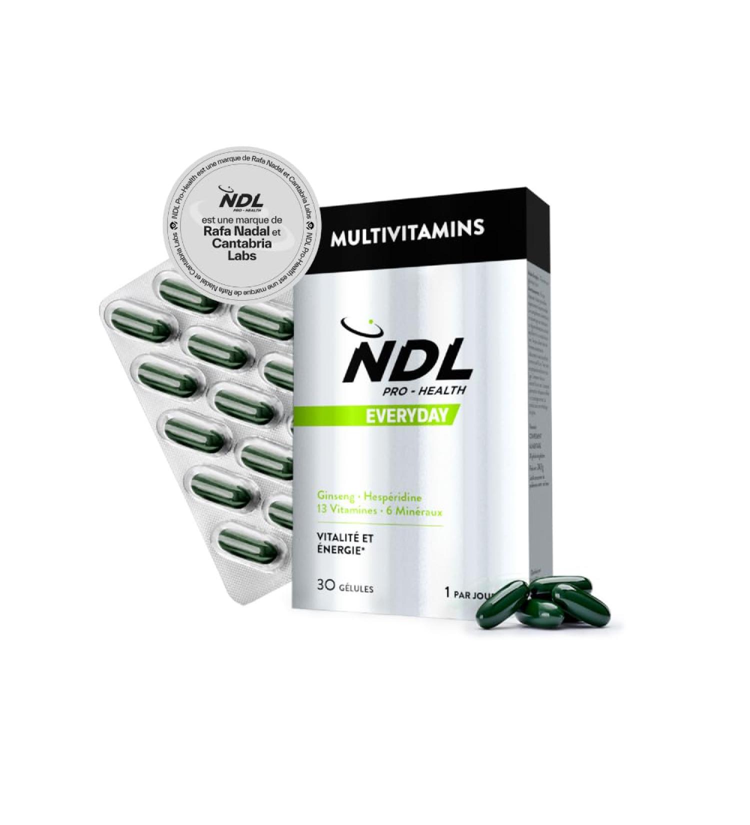 NDL Pro-Health Multivitamins - Dietary supplement with vitamins C B6 B12 ginseng and hesperidin extract 1 month supply 30 capsules by Rafa Nadal - Buy Online on GoSupps.com