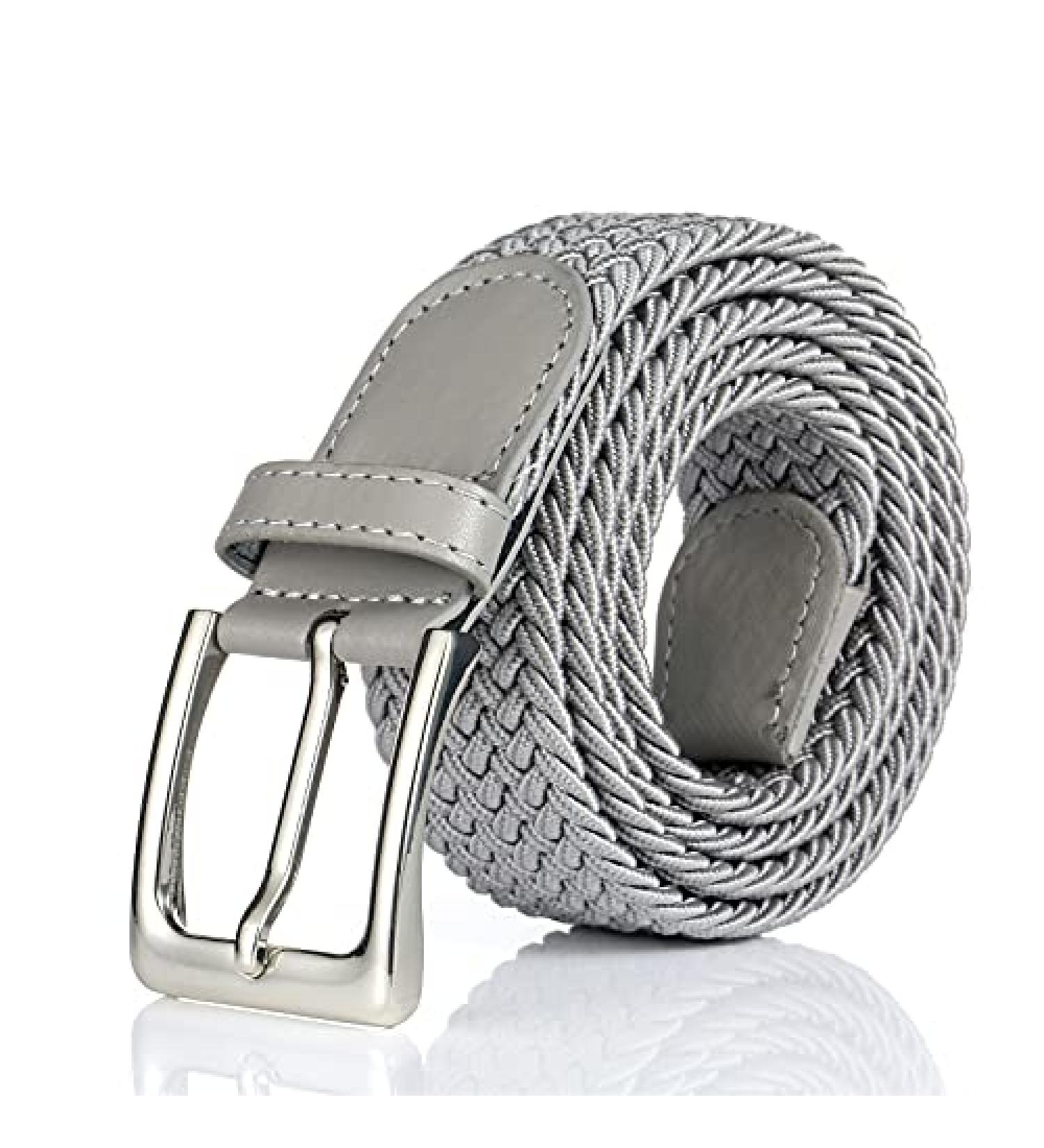 BSLLNEK Elastic Braided Belt - Gray Small (28-32 Waist) | 1 3/8 Woven Stretch Belt for Golf, Casual, Jeans, Shorts, Pants - Buy Online on GoSupps.com