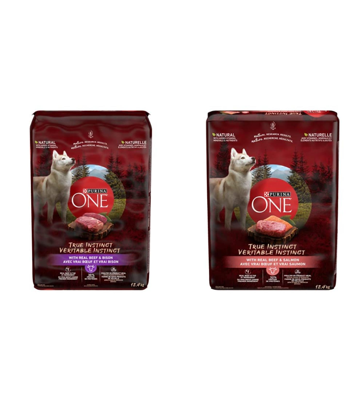 Purina ONE True Instinct Dry Dog Food - Beef & Bison 12.4kg + Beef & Salmon 12.4kg Dog Food + Dog Food 12.4kg - Buy Online on GoSupps.com