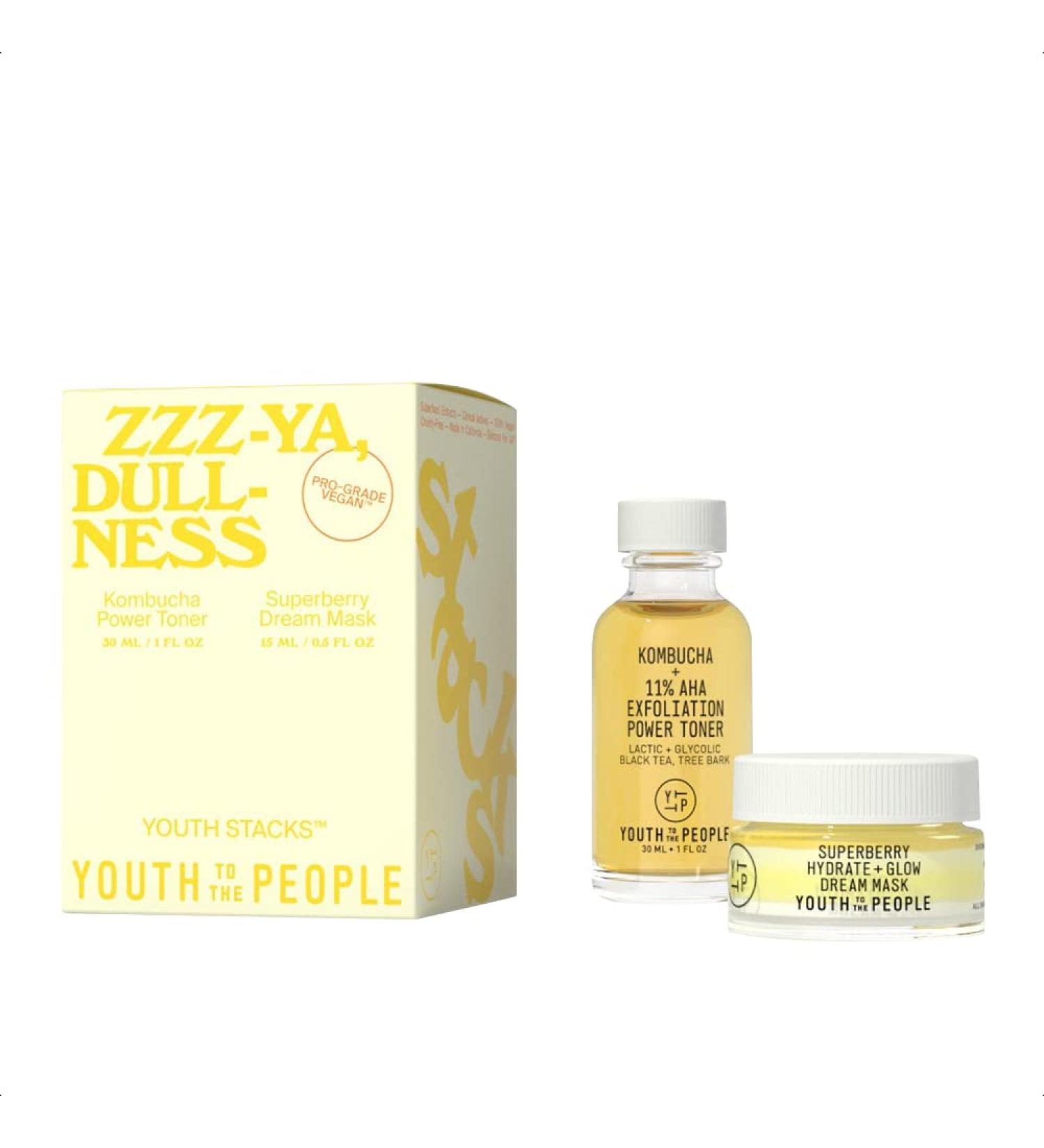 YOUTH TO THE PEOPLE Youth Stacks ZZZ-YA Dullness Kit: 11% AHA Kombucha Toner + Superberry Dream Mask - Vegan Skincare for Exfoliation, Pore-Clearing, Hydration, and Even Skin Tone - Buy Online on GoSupps.com