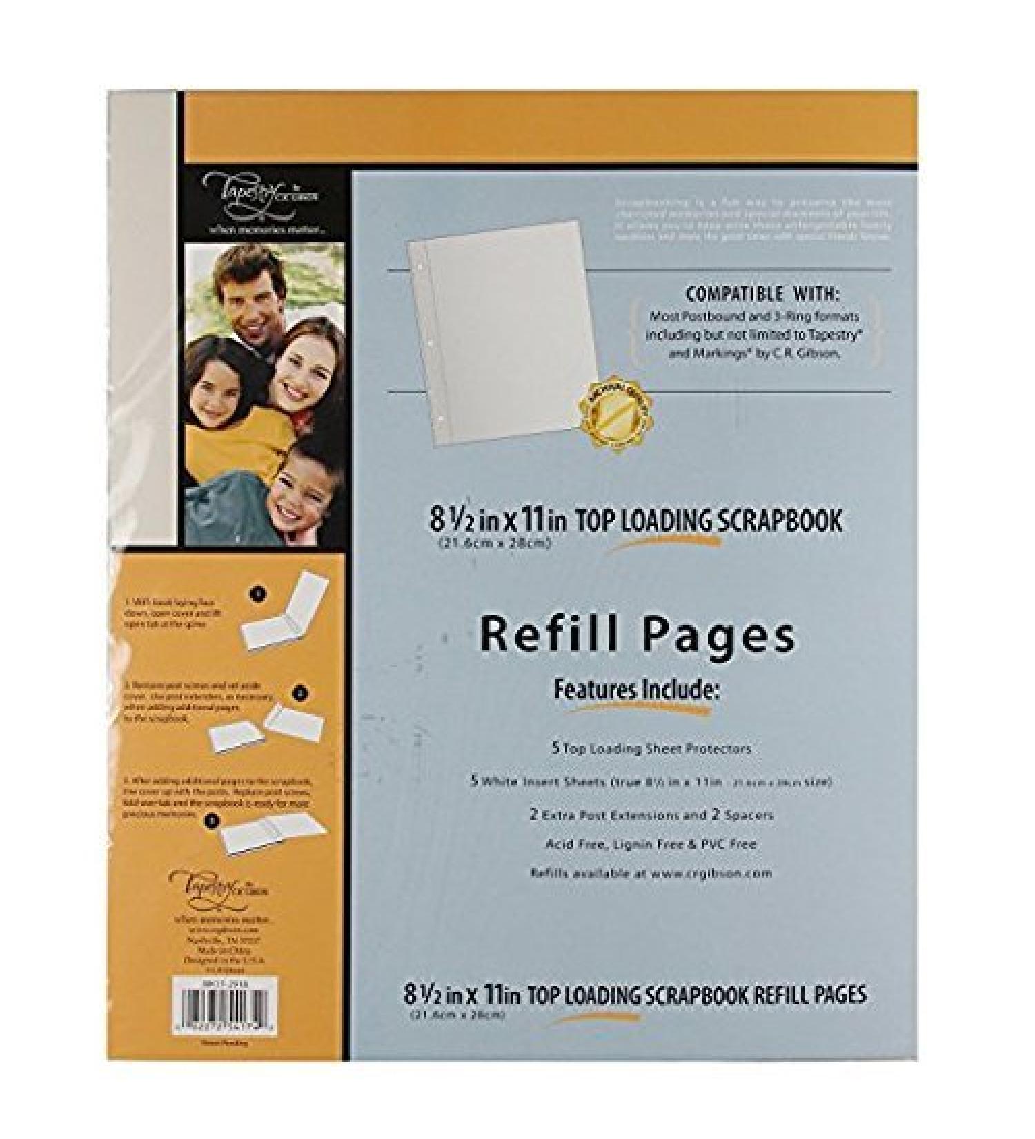 C.R. Gibson Scrapbook Top Loading Refill Pages 3 Packs of 5 Sheets - 8.5 In. X 11 In.