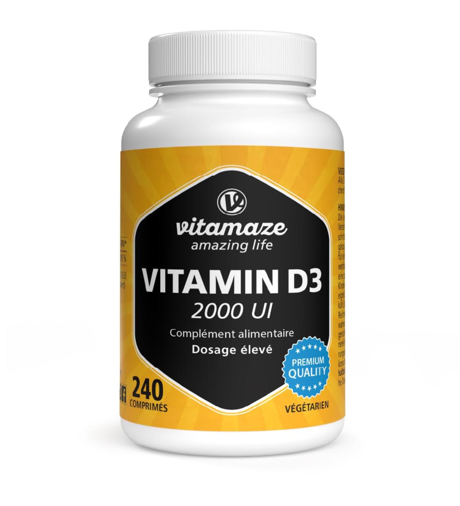 Vitamaze Vitamin D3 2000 IE Highly Dosed & Vegetarian 240 Tablets for More than a Year 50 mcg Pure Cholecalciferol Natural Dietary Supplement Without Additives Made in Germany - Buy Online on GoSupps.com