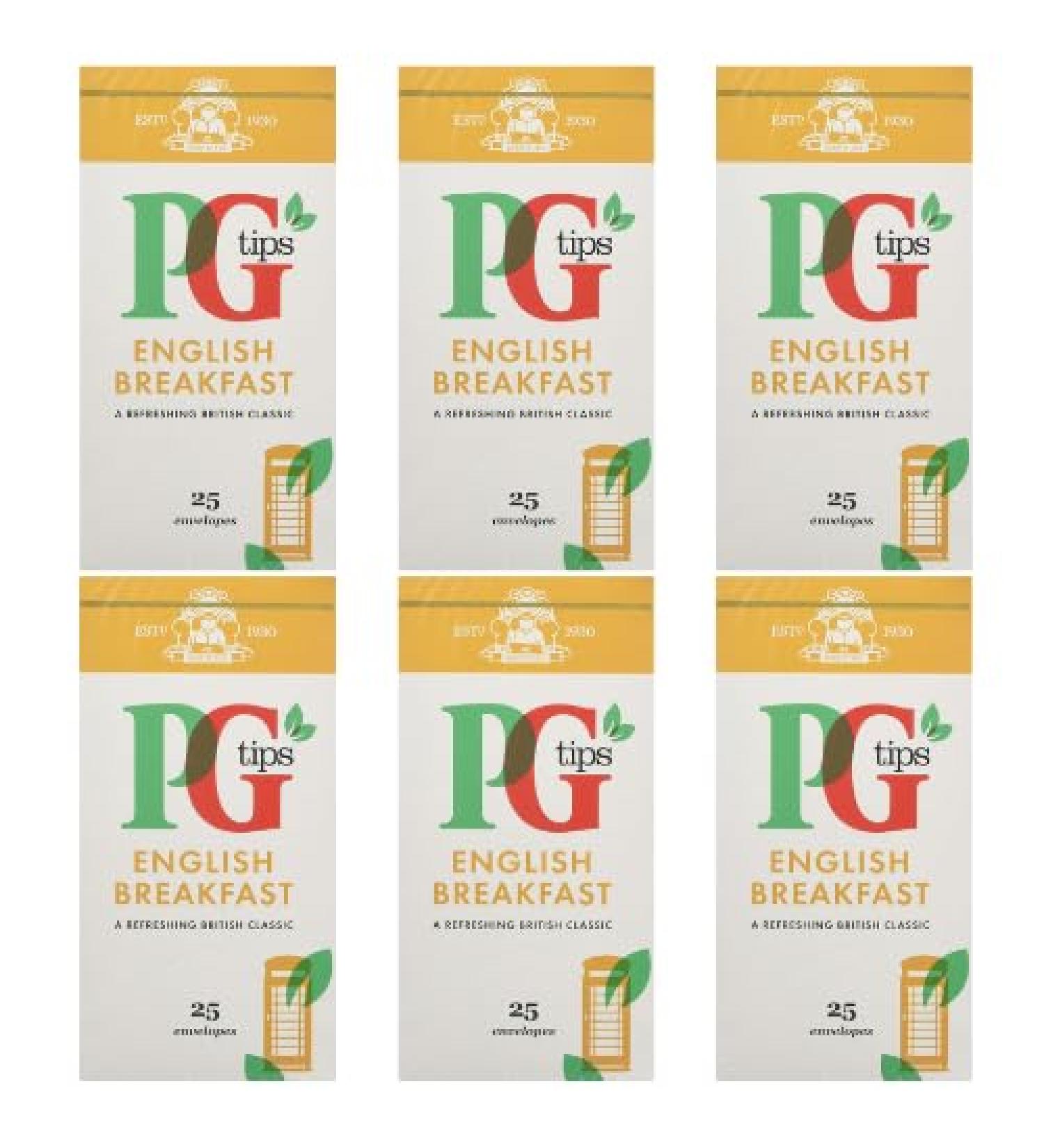 PG Tip English Breakfast Refreshing British Classic Black Tea | Rich & Robust for Mornings | Premium Quality Taste of England in Every Cup 100% Natural - Tea Bags | Pack of 6 x 25 25 Count (Pack of 6) - Buy Online on GoSupps.com