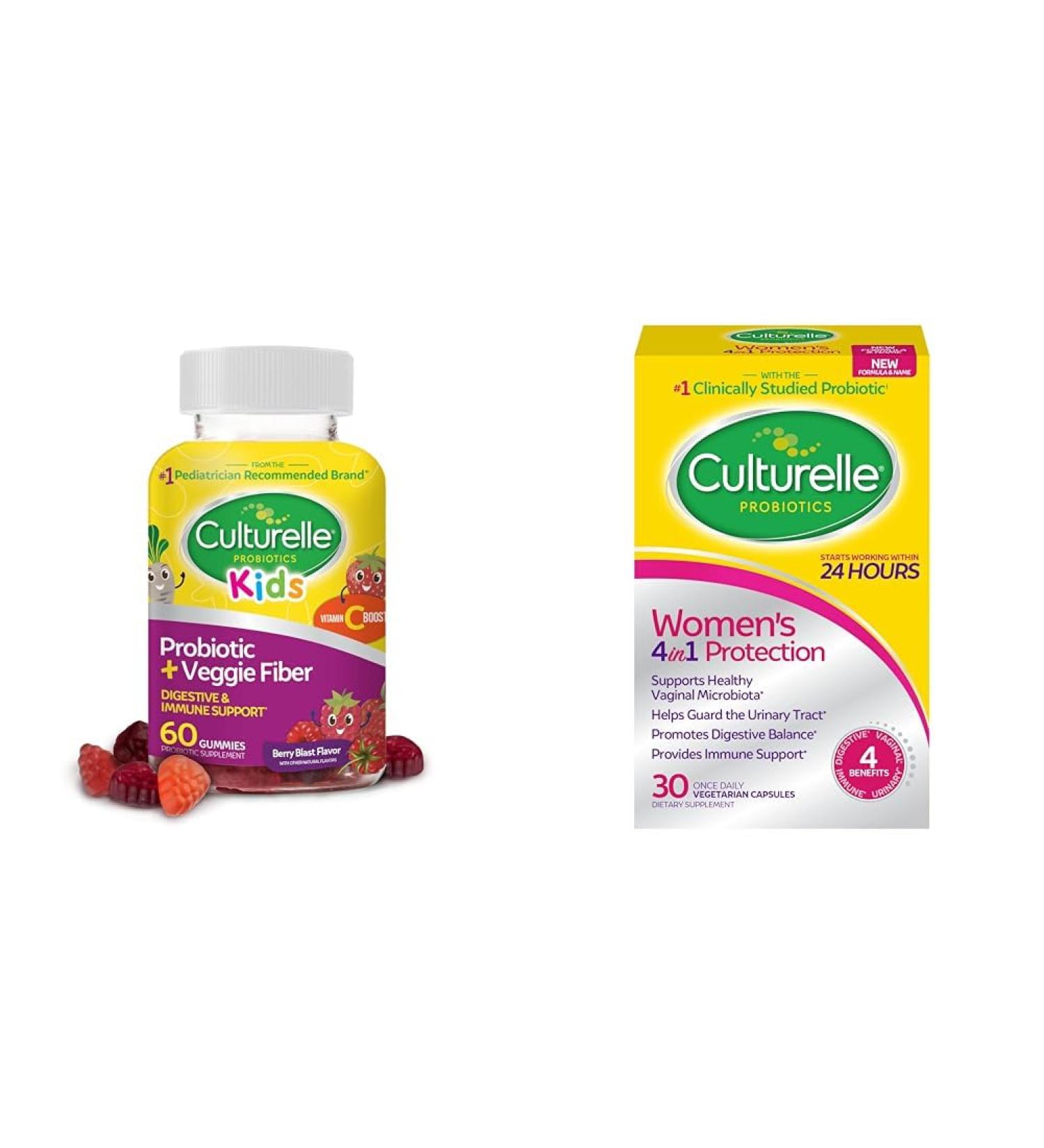 Culturelle Daily Probiotic for Kids + Veggie Fiber Gummies (Ages 3+) - 60 Count - Digestive Health & Women s 4-in-1 Daily Probiotic Supplements for Women - Supports Vaginal Health - Buy Online on GoSupps.com