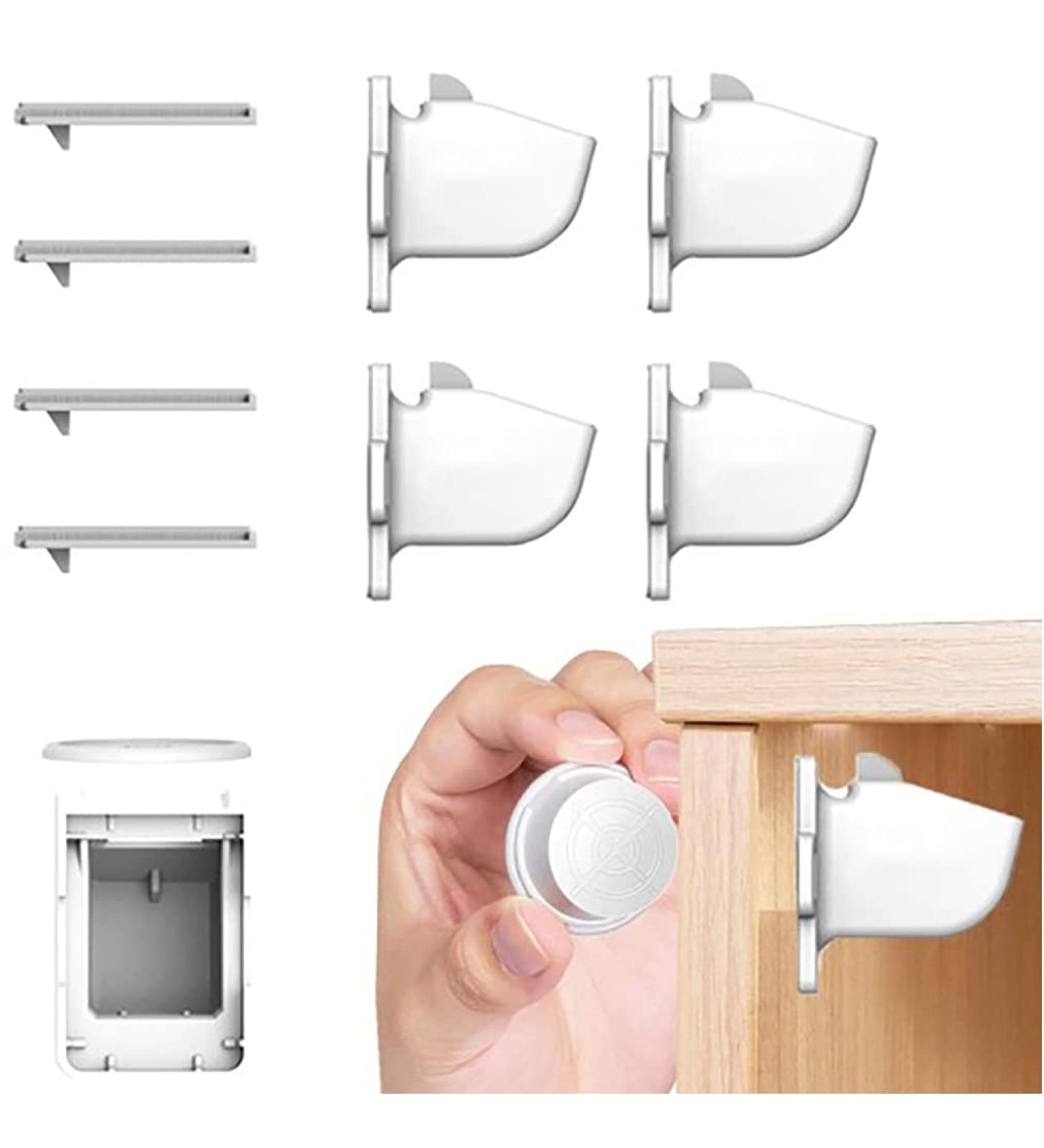 Retoo Magnetic Cabinet Lock - 4 Piece Child Safety Lock for Cupboards & Drawers - Invisible & Easy to Install - White Cream Finish - Buy Online on GoSupps.com