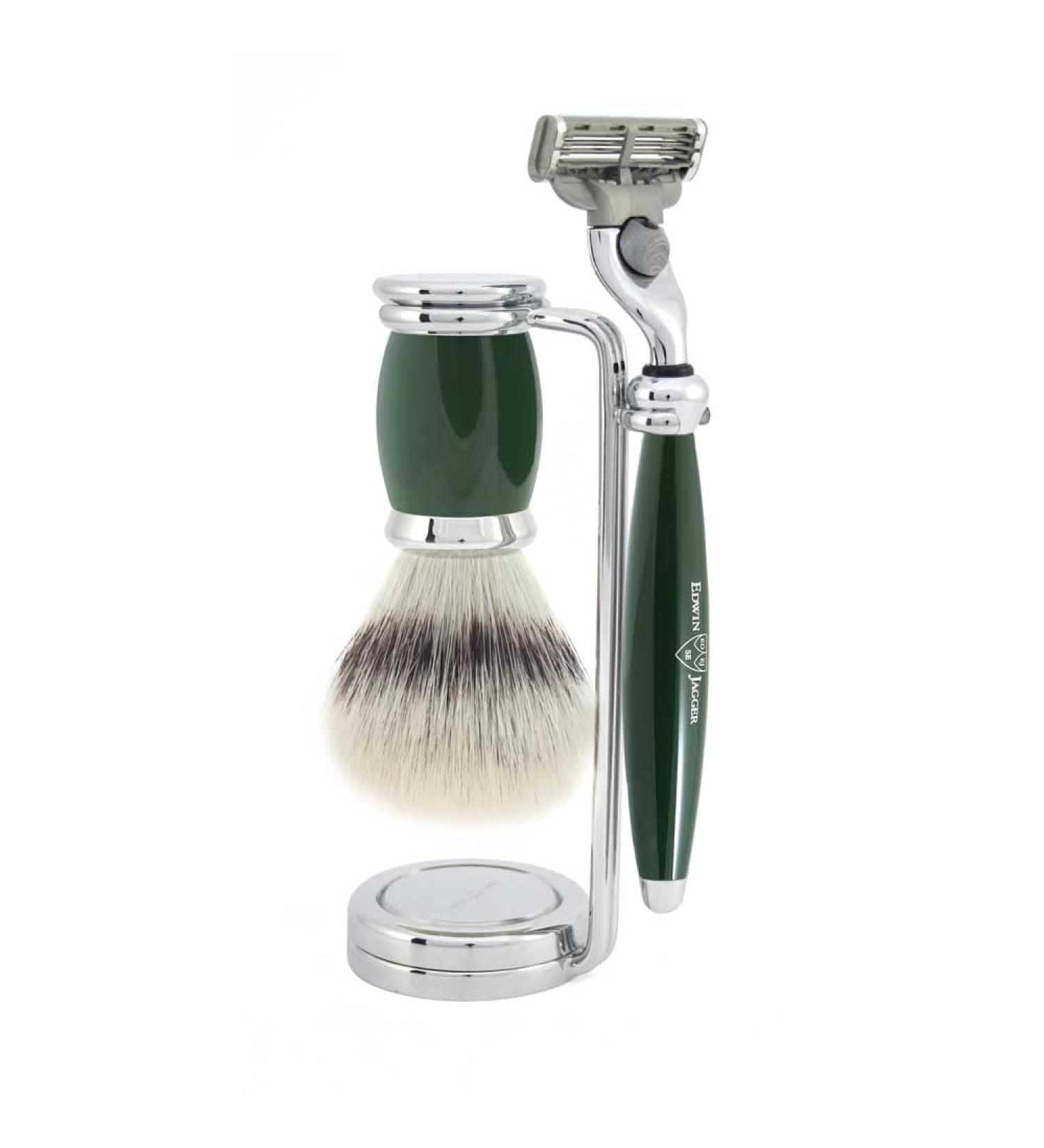 Edwin Jagger Bulbous 3 Piece Shaving Set for Mach3 Cartridges - Green | International Shipping Available - Buy Online on GoSupps.com