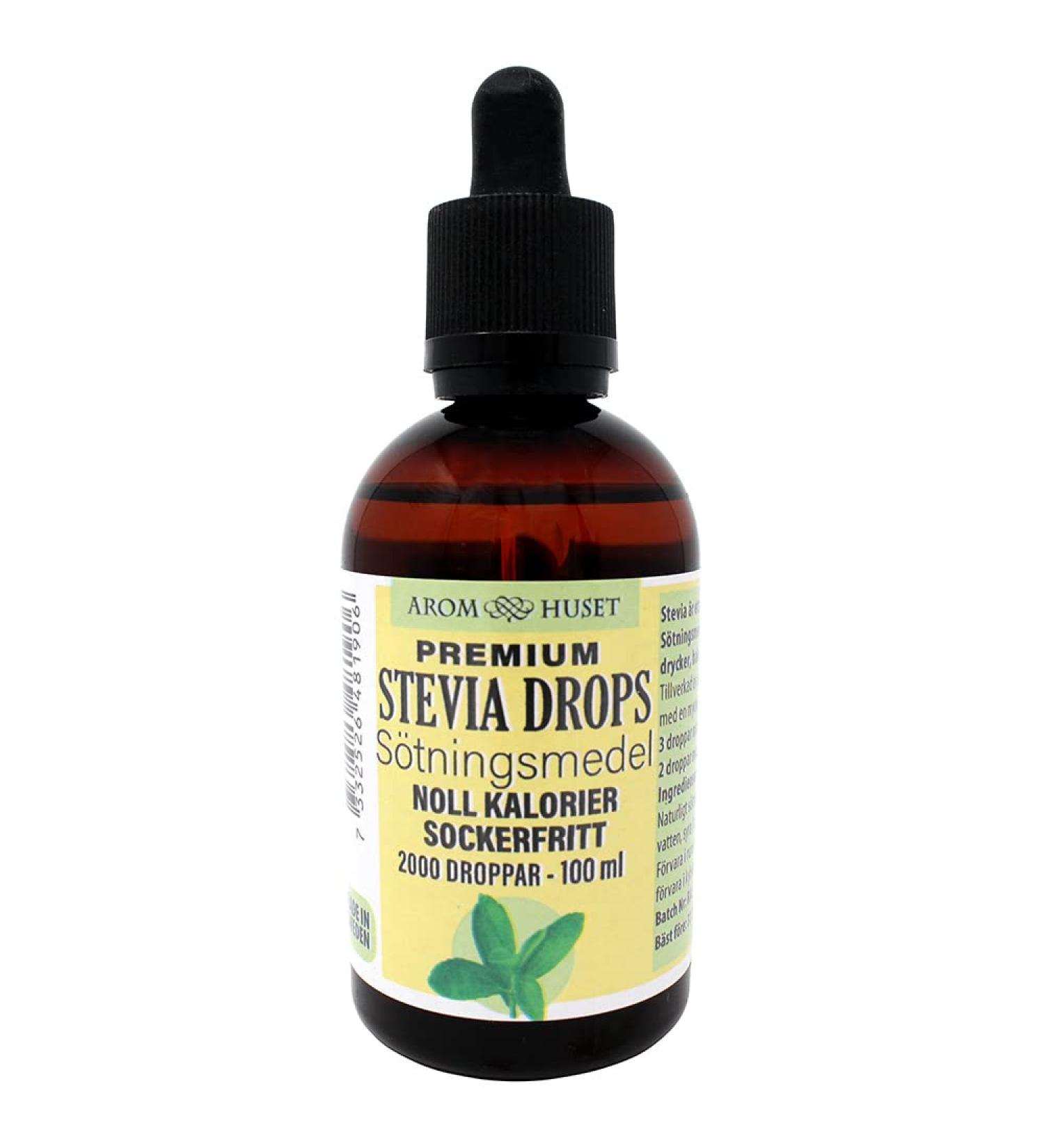 Aromhuset Premium Stevia Drops 100ml 100% Natural Sugar Free Zero Calorie Liquid Flavoured Sweetener for Diet Keto Vegan Diabetic & More - Buy Online on GoSupps.com