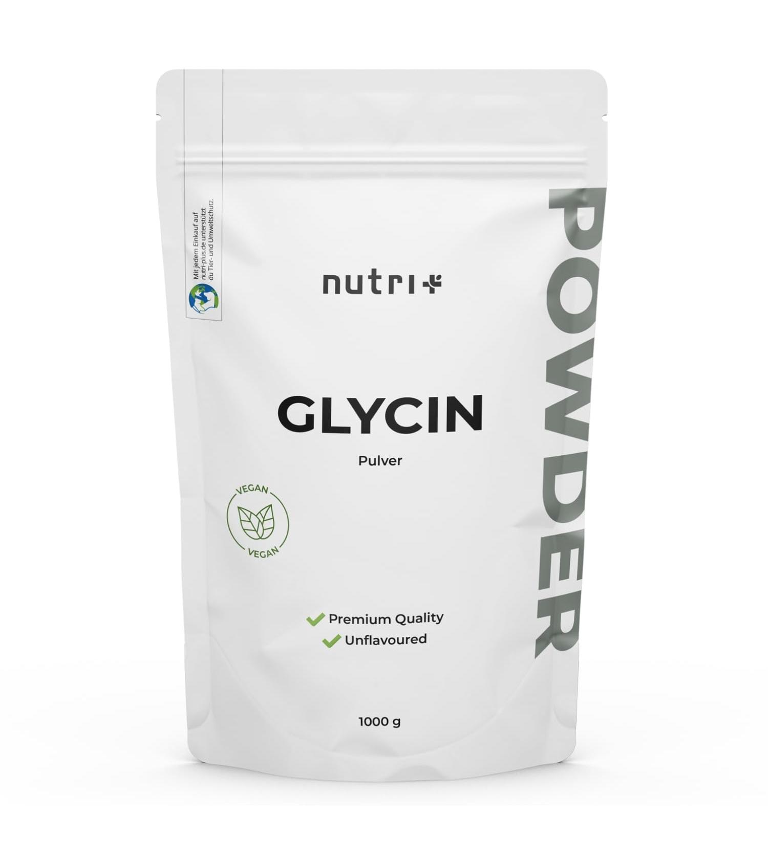 nutri+ L-Glycine Vegan Powder 1 kg High Dosed Glycine Powder Amino Acid without Additives 1000 g Also for Sweetening as a - Buy Online on GoSupps.com