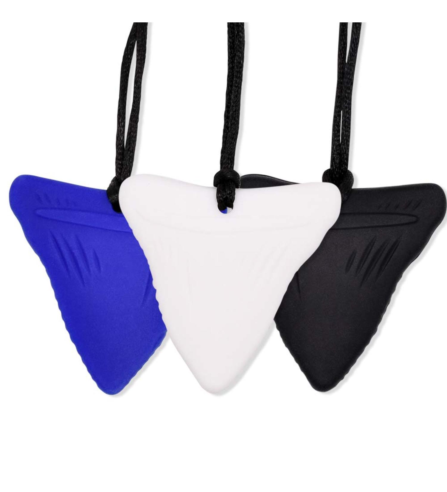 Shark Tooth Chew Necklace Bundle for Kids | Sensory Chew Teether for Teething, ADHD, Autism | Food Grade Silicone | Boys & Girls (Black/White/Blue) - Buy Online on GoSupps.com