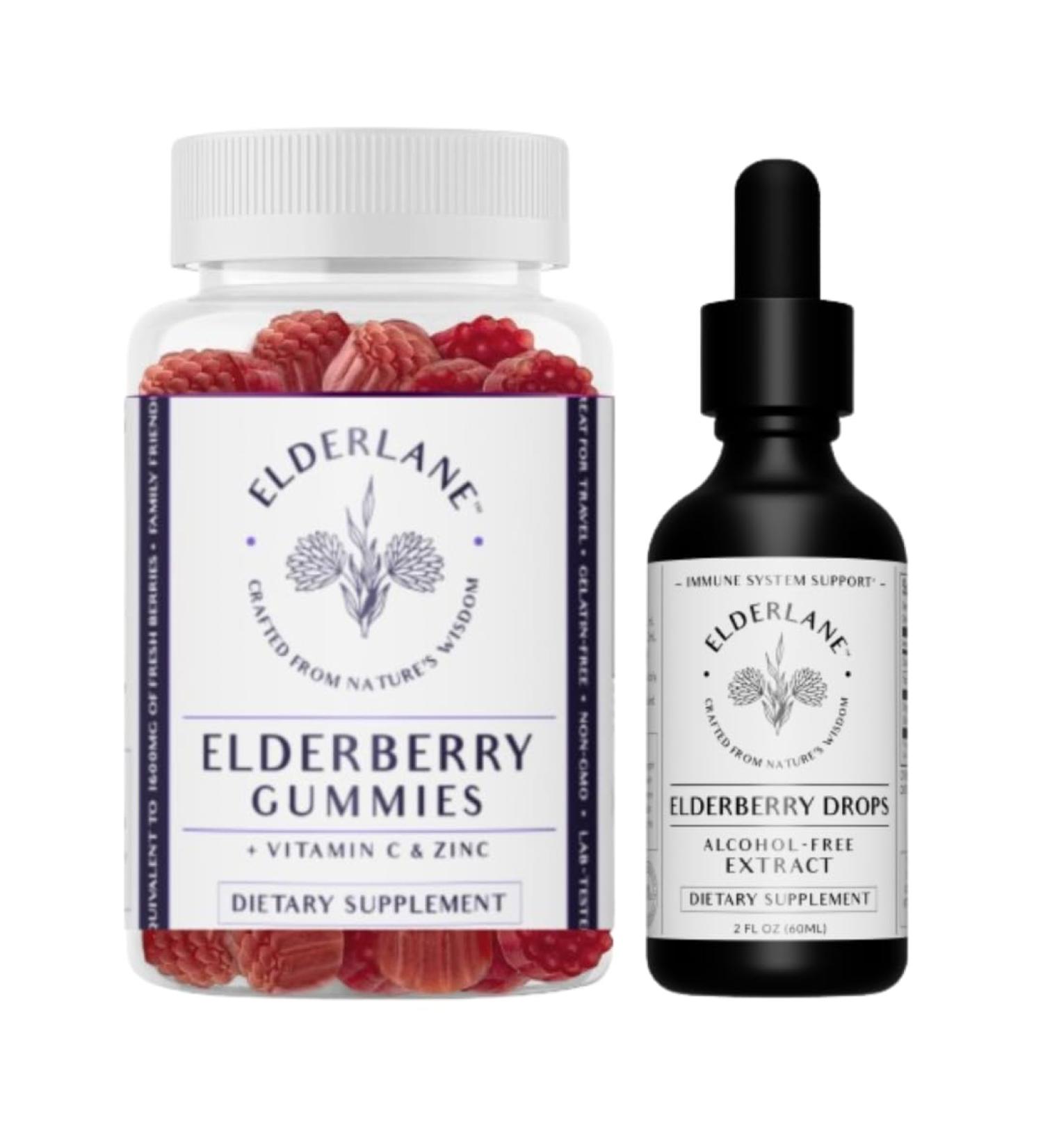 Elderlane Elderberry Tincture and Elderberry Gummies - Formerly RD Naturals - Immune Support Supplement for Adults and Kids - 2 Oz Drops and 60ct Gummies - Buy Online on GoSupps.com