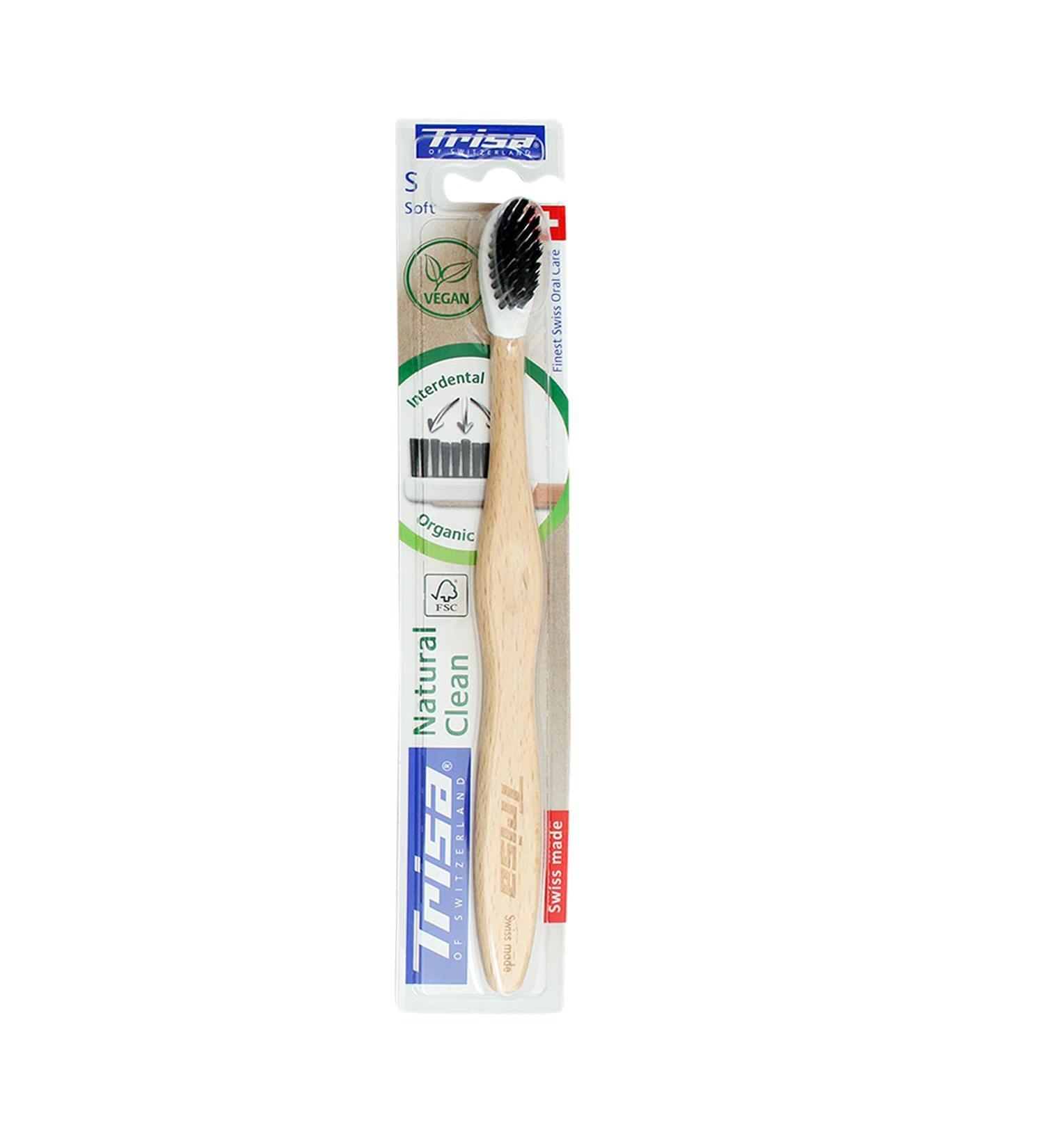 Trisa Natural Clean Sustainable Wooden Toothbrush | Eco-Friendly Swiss Beech Wood & Renewable Bristle - Shop Internationally - Buy Online on GoSupps.com