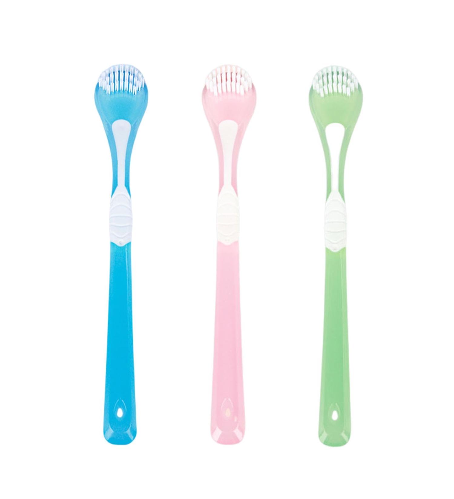 3-Piece Double-Sided Tongue Cleaning Brush Set - Gentle & Effective Tongue Scrapers in Green Blue & Pink for Bad Breath Relief - Buy Online on GoSupps.com