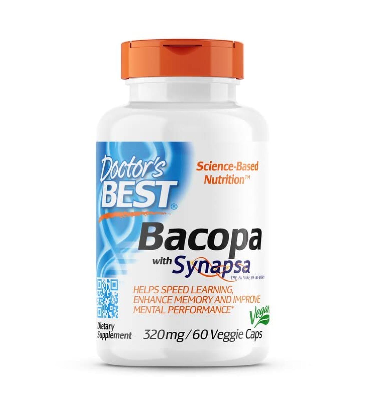 Doctor's Best Bacopa Synapsa Extract 320mg 60 Vegan Capsules | Lab Tested Gluten-Free Non-GMO | Vegetarian - Buy Online on GoSupps.com