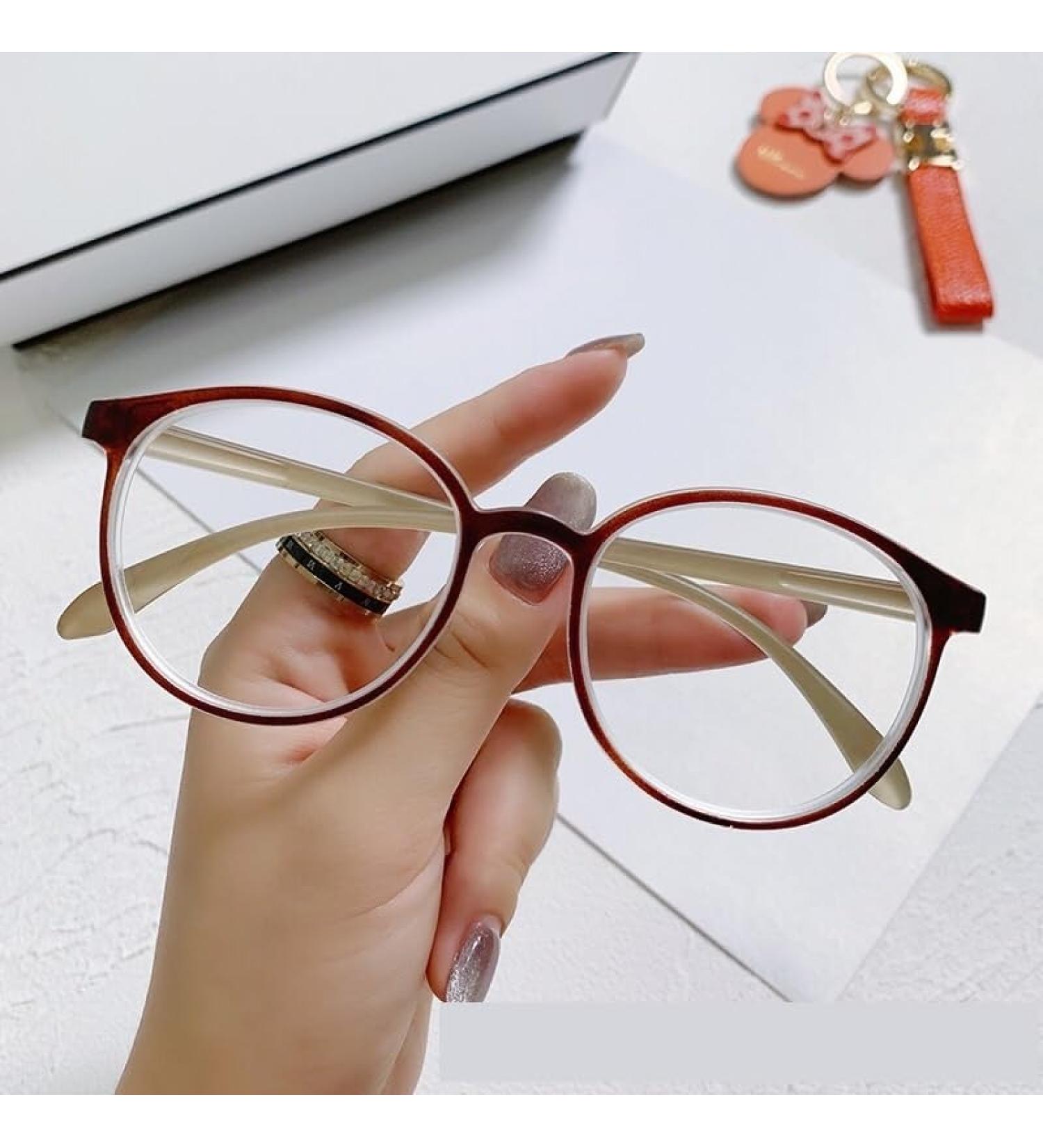 Qinzhenz Round Anti-Blue Light Reading Glasses | Glare-Free HD Computer Readers for Men & Women | Coffee Color | +0.00 Strength - Buy Online on GoSupps.com