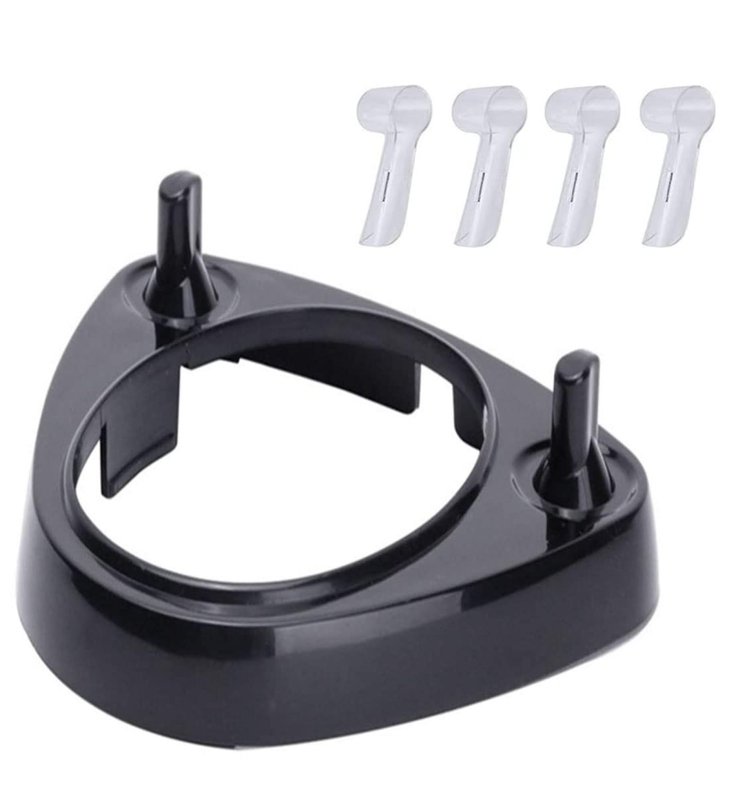 Electric Toothbrush Holder Stand Base | Black | Compatible with Braun Oral B | Includes Charger and 4 Pack Head Covers - Buy Online on GoSupps.com