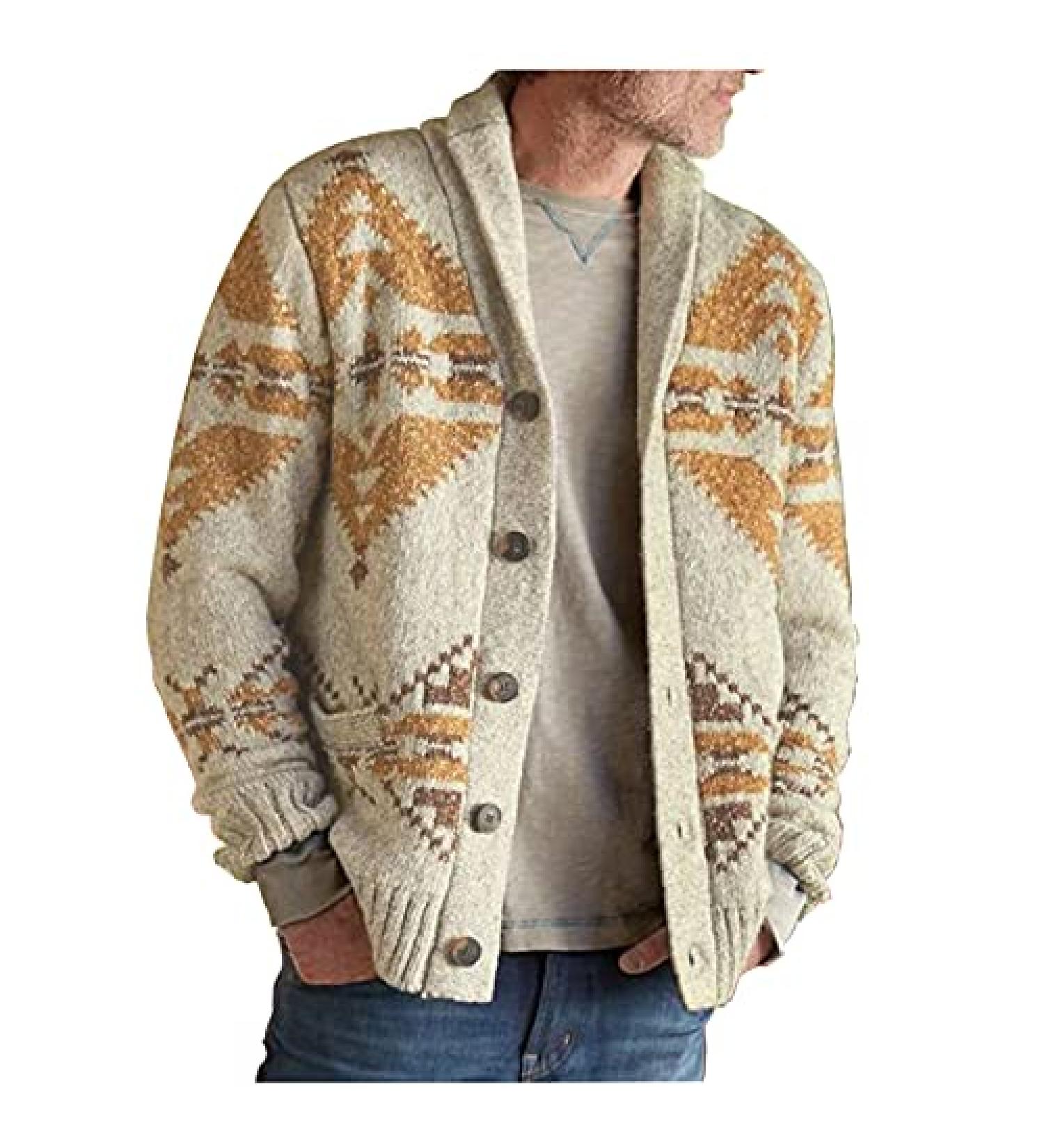 Men's Vintage Argyle Shawl Collar Cardigan - 3X-Large Khaki - Buy Online on GoSupps.com