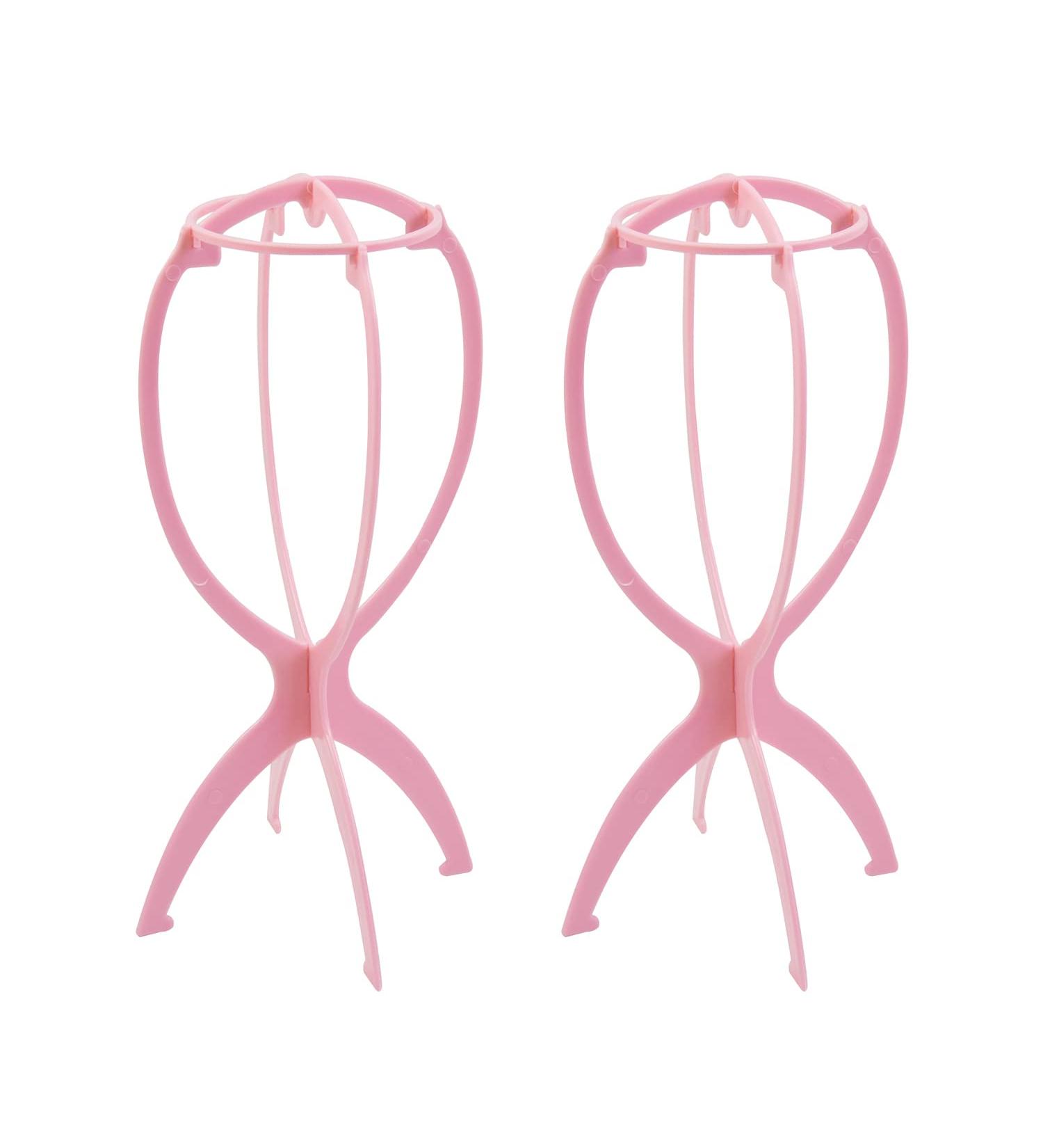 2 Pack Plastic Foldable Wig Stand - 36.7 cm Pink Wig Display Tool for Easy Storage - Buy Online on GoSupps.com