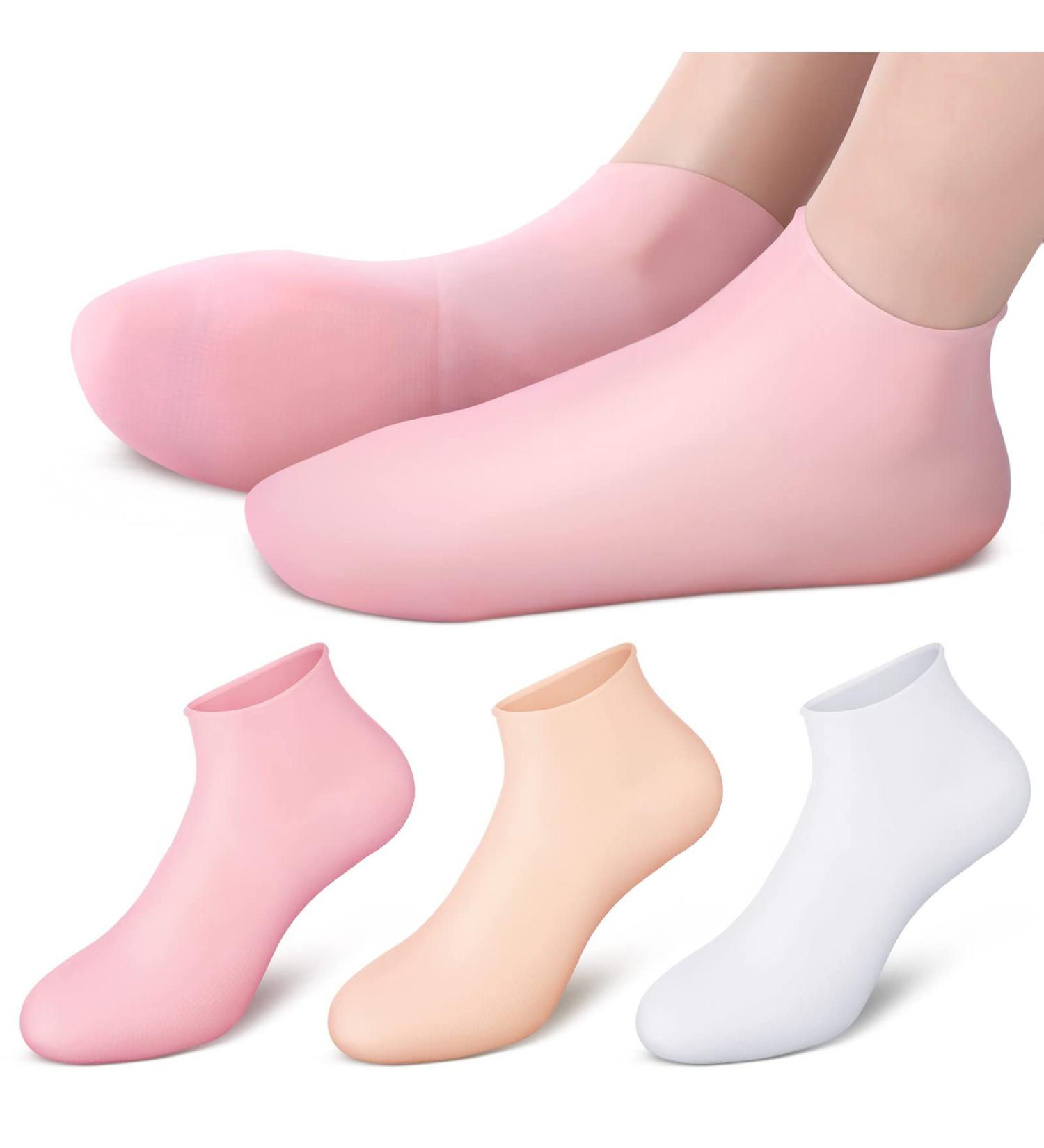 3 Pairs Silicone Gel Moisturizing Socks for Dry, Cracked Heels - XL Size (White, Nude, Pink) - Buy Online on GoSupps.com