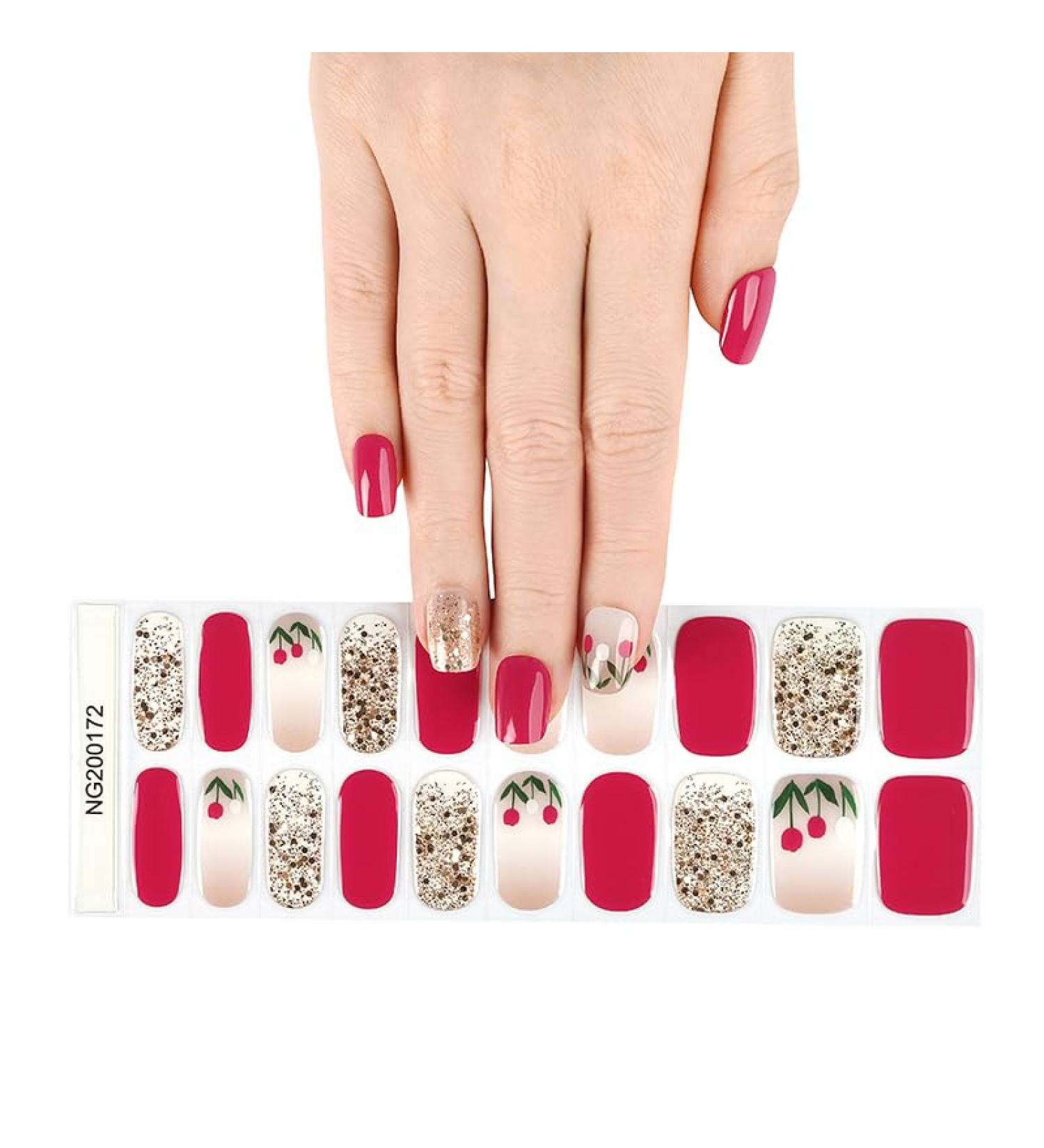 Semi Cured Gel Nails Strips 20 Stickers Nail Wraps Soft Self-Adhesive Gel Nail Stickers Salon-Quality Gel Nail Strips for Nails French Tip Manicure UV/LED Lamp Required (172-Tulips)