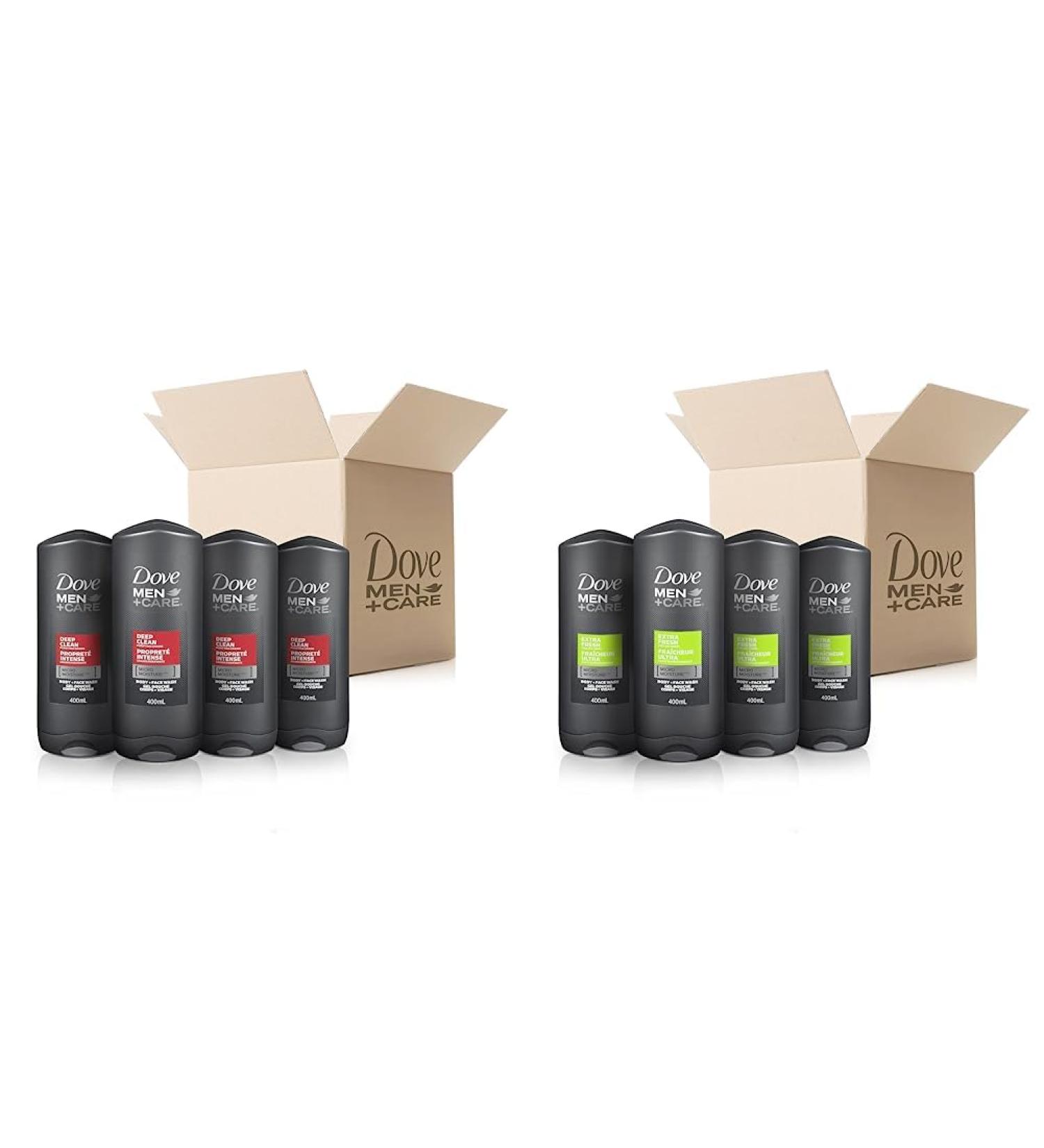 Dove Men+Care Exfoliating Deep Clean and Extra Fresh Body and Face Wash Bundle (400ml x Pack of 8) 400 ml (Pack of 4) Wash + Wash 400 ml pack of 4 - Buy Online on GoSupps.com