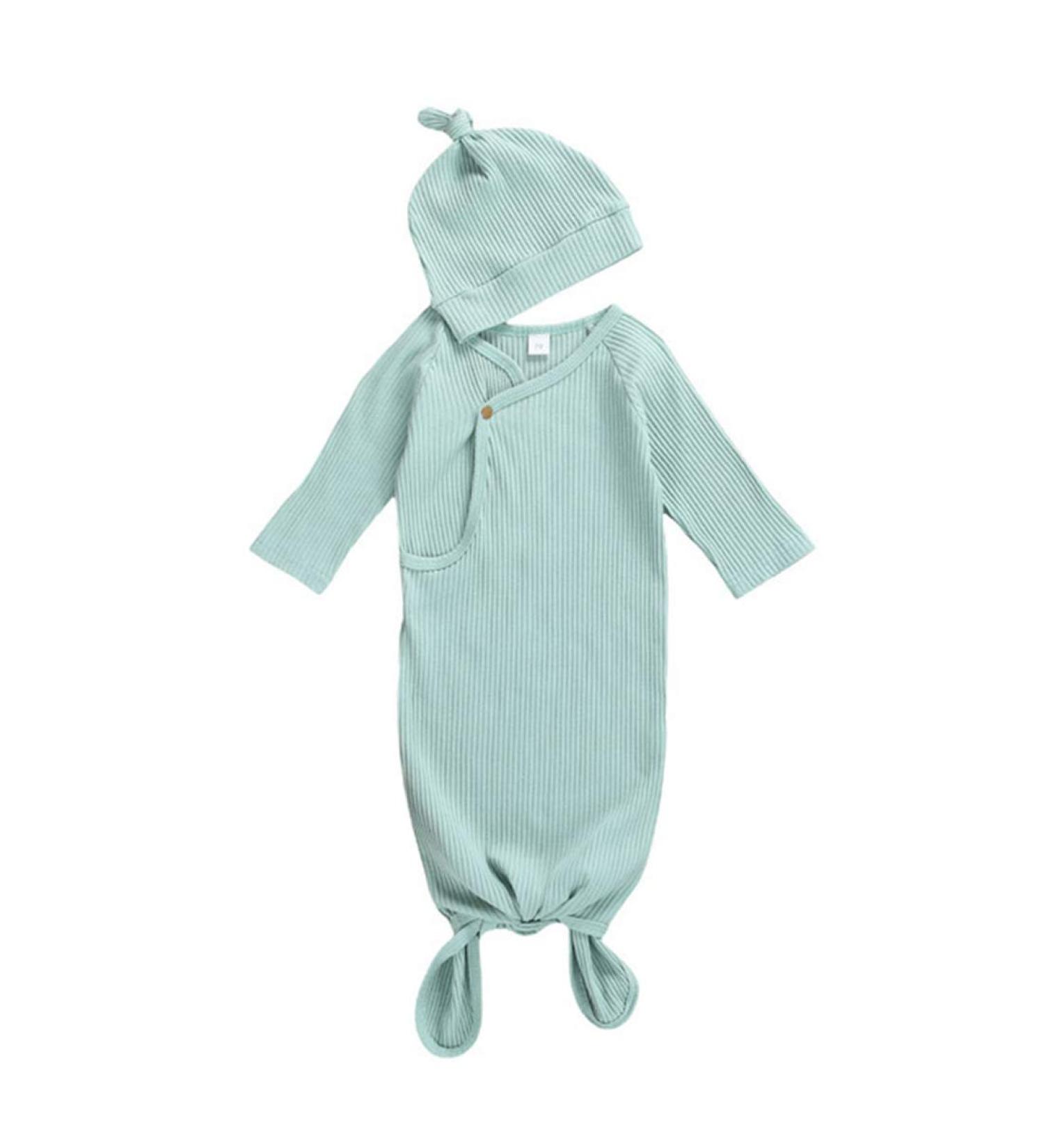 Verve Jelly Baby Gown Long Sleeve Ribbed Nightgown Set - Light Blue | Infant Boy Girl Coming Home Outfit | Newborn Sleeping Bags - Buy Online on GoSupps.com