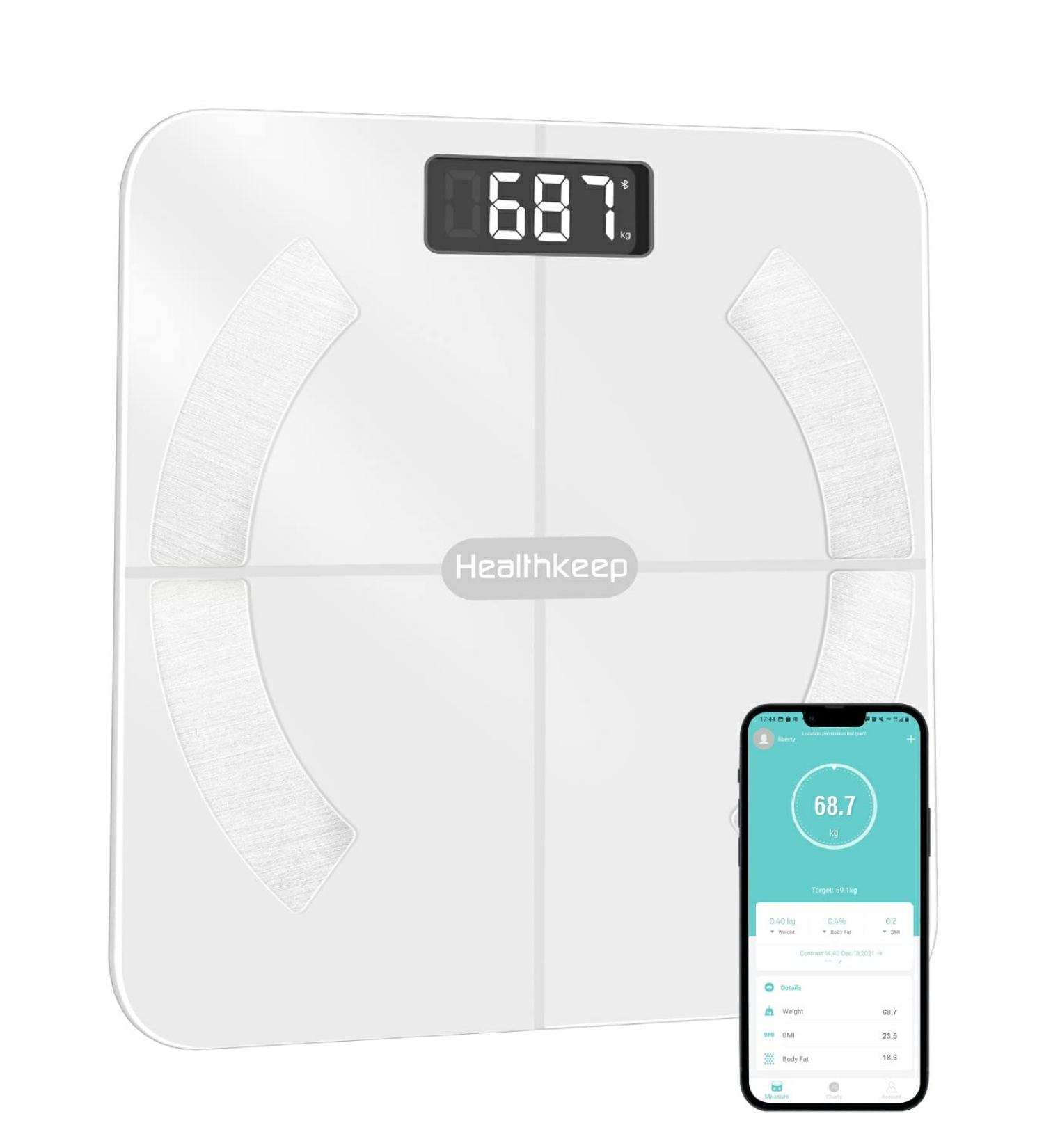 Smart Body Fat Scale with BMI Calculation - Digital Bathroom Weight Scale for Body Composition Analysis - Syncs with Smartphone App via Bluetooth - 396 lbs Capacity - White - Buy Online on GoSupps.com