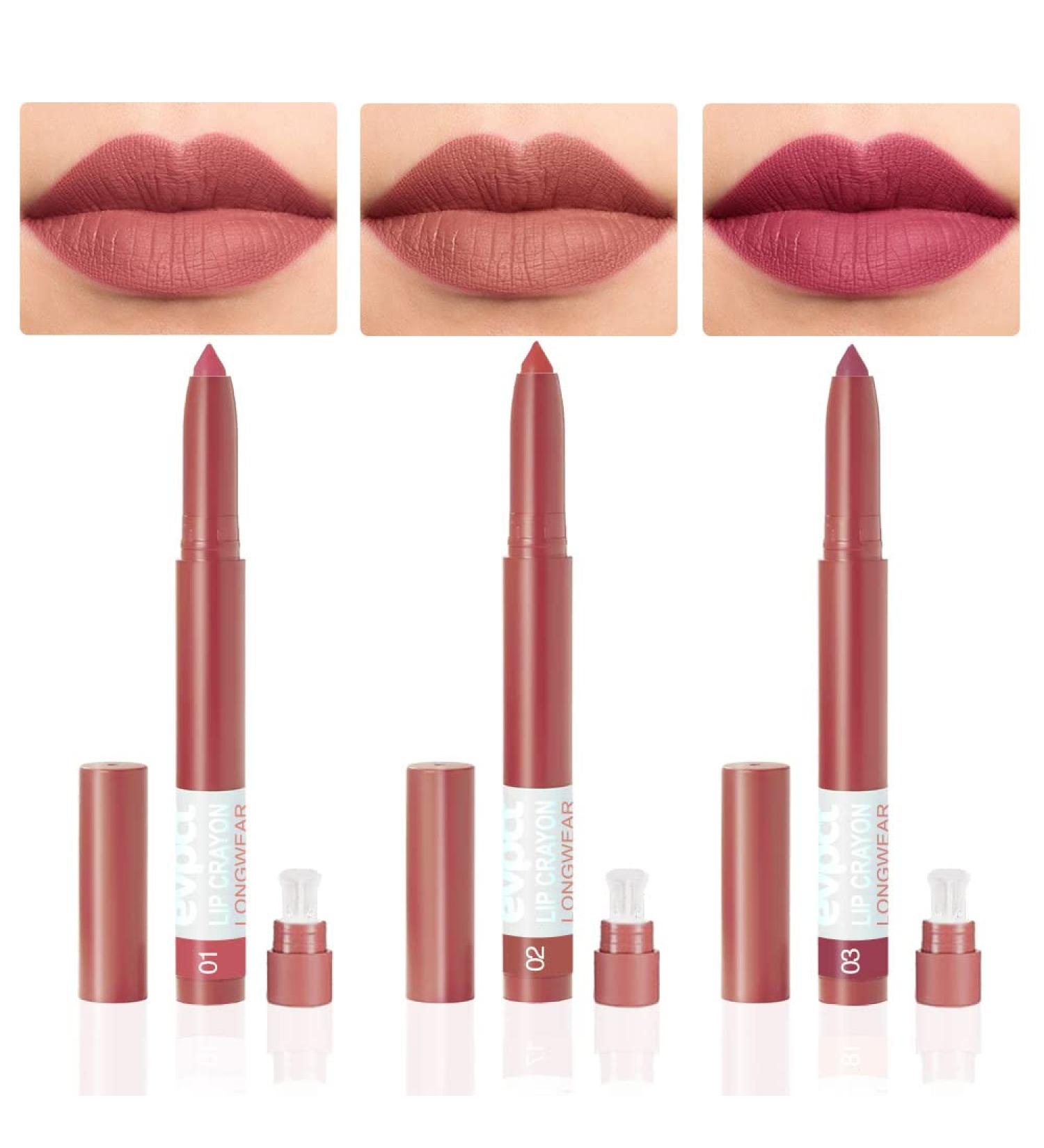 BingBrush 3 Colors Crayon Matte Longwear Lipstick Pack Set - Moisturizing Lipliner with Sharpener - Ultimate Lip Crayon for Makeup - Waterproof Velvet Lipgloss and Stain - (01 Pink Beige) - Nourishing Formula - Buy Online on GoSupps.com