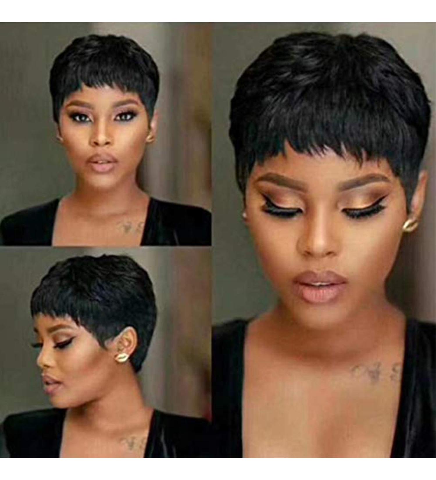VRVogue Short Human Hair Pixie Cut Wigs for Black Women - Layered Short Black Wavy Style (1B) - Buy Online on GoSupps.com