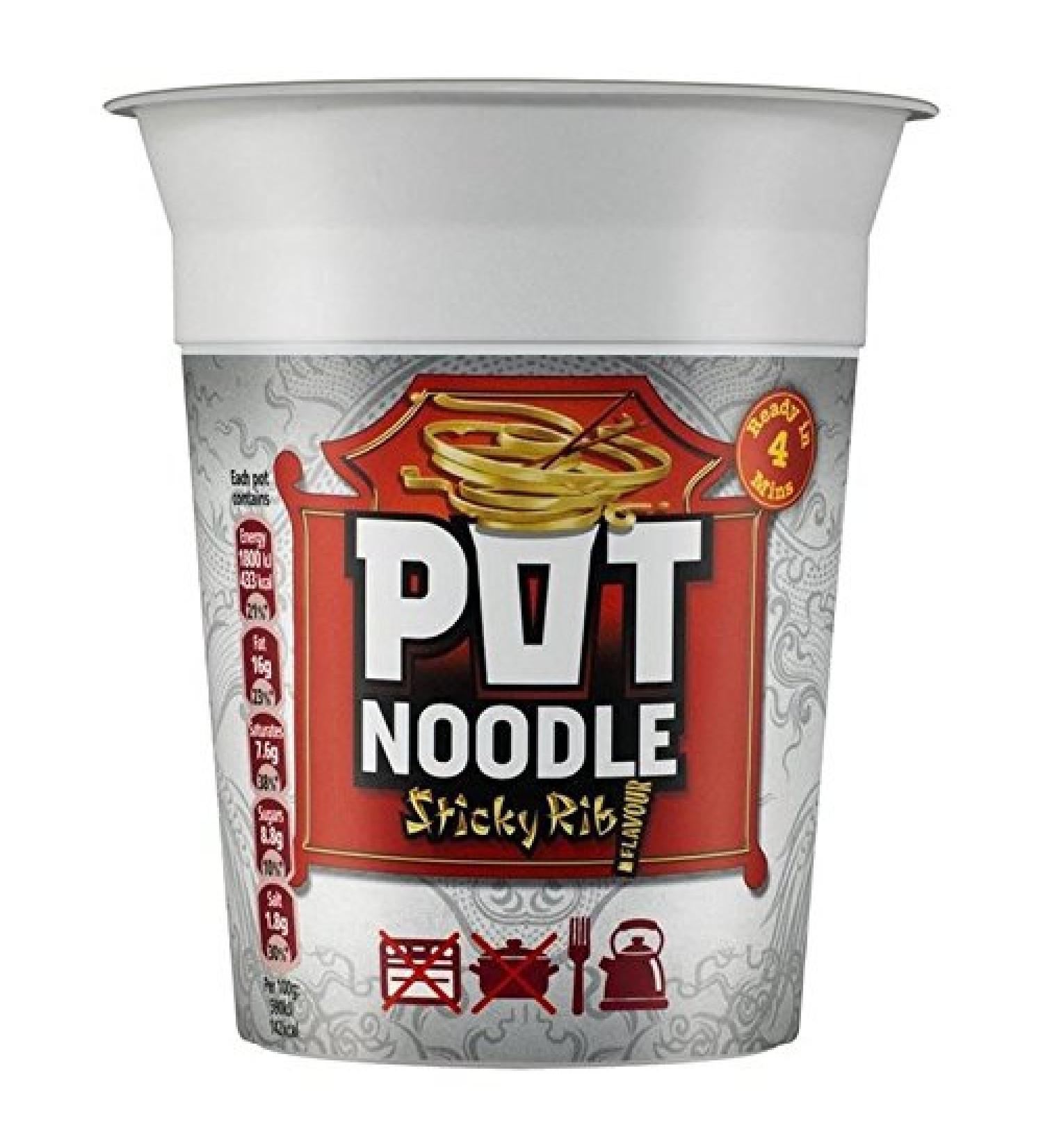 Pot Noodle Sticky Ribbed Noodle Pot 90 g (Pack of 4)