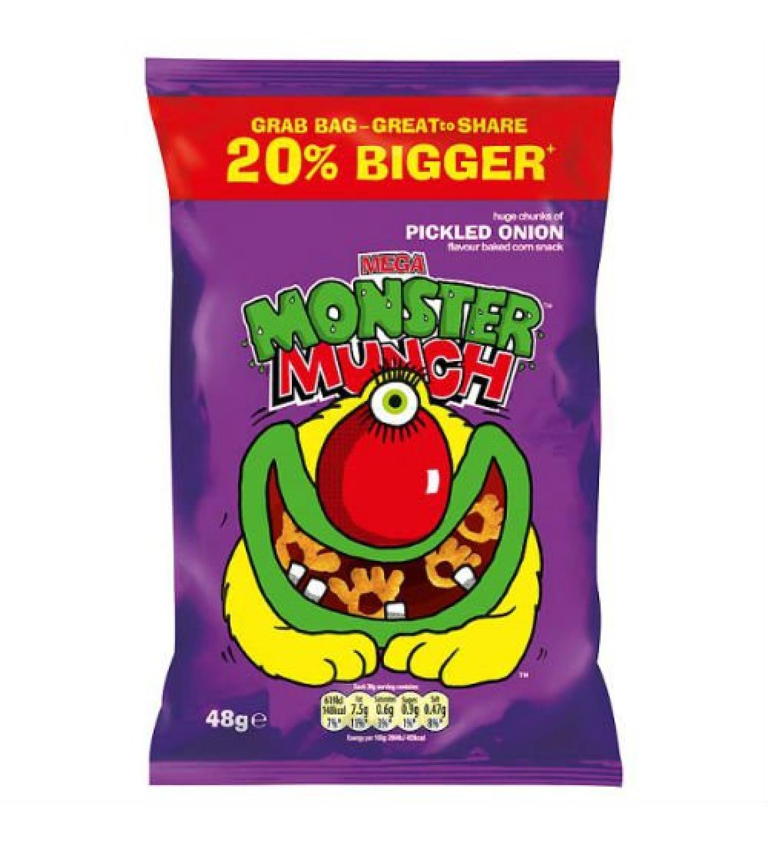 Mega Monster Munch Pickled Onion Flavoured Baked Corn Snack 48g x Case of 30