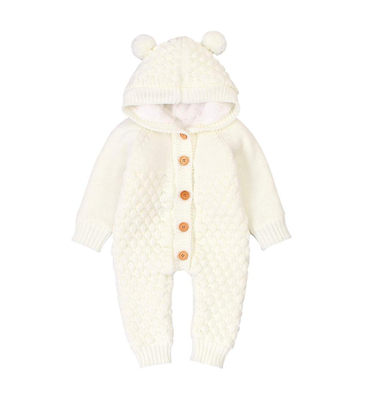 VICROAD Baby Hooded Knitted Romper | Newborn Sweater Jumpsuit 6-12 Months Beige - Buy Online on GoSupps.com
