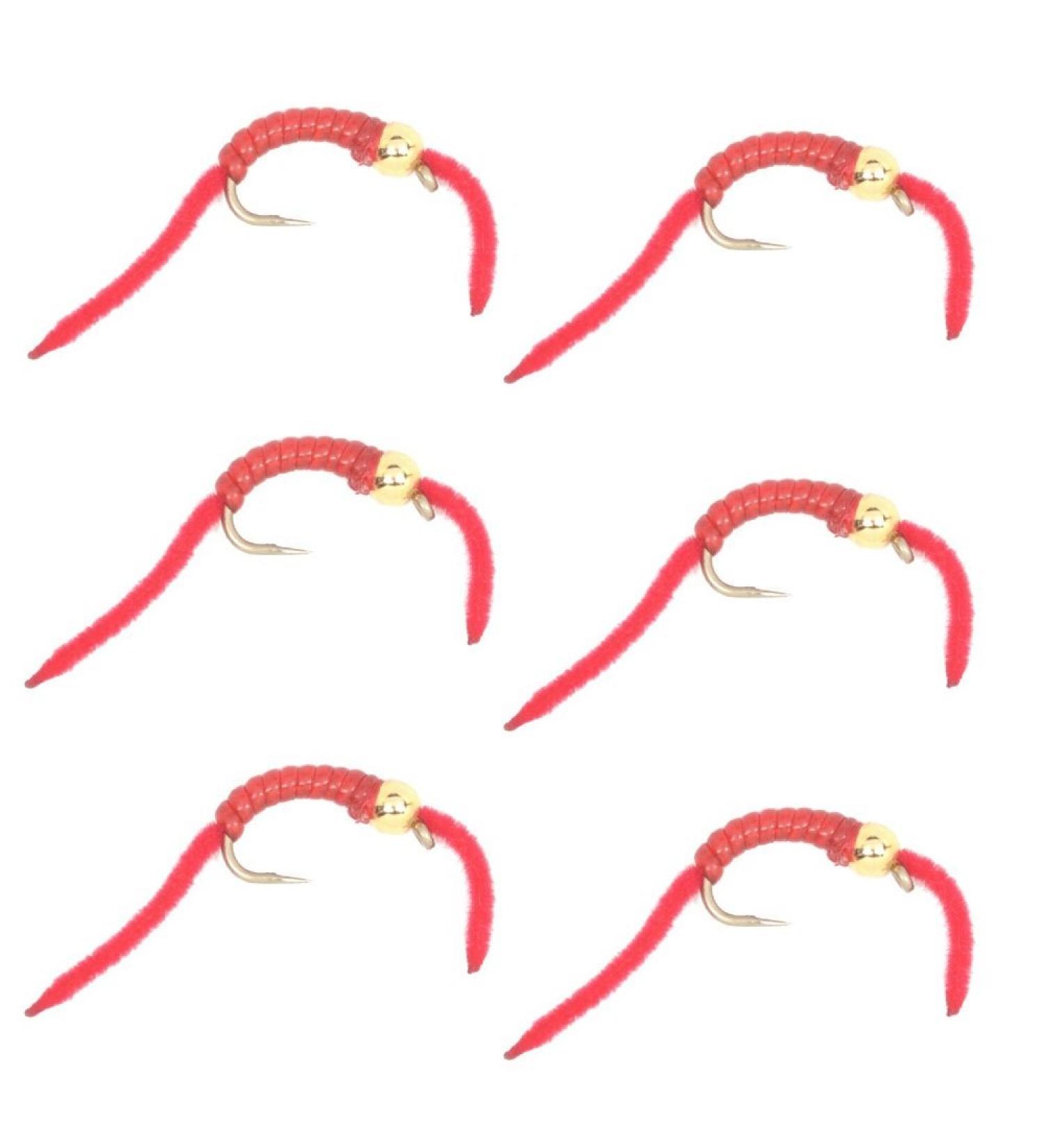 Trout Nymph Fly Set - San Juan Worm Power Bead Gold Bead Red V-Rib Hook Size 14 - 6 Flies - Buy Online on GoSupps.com