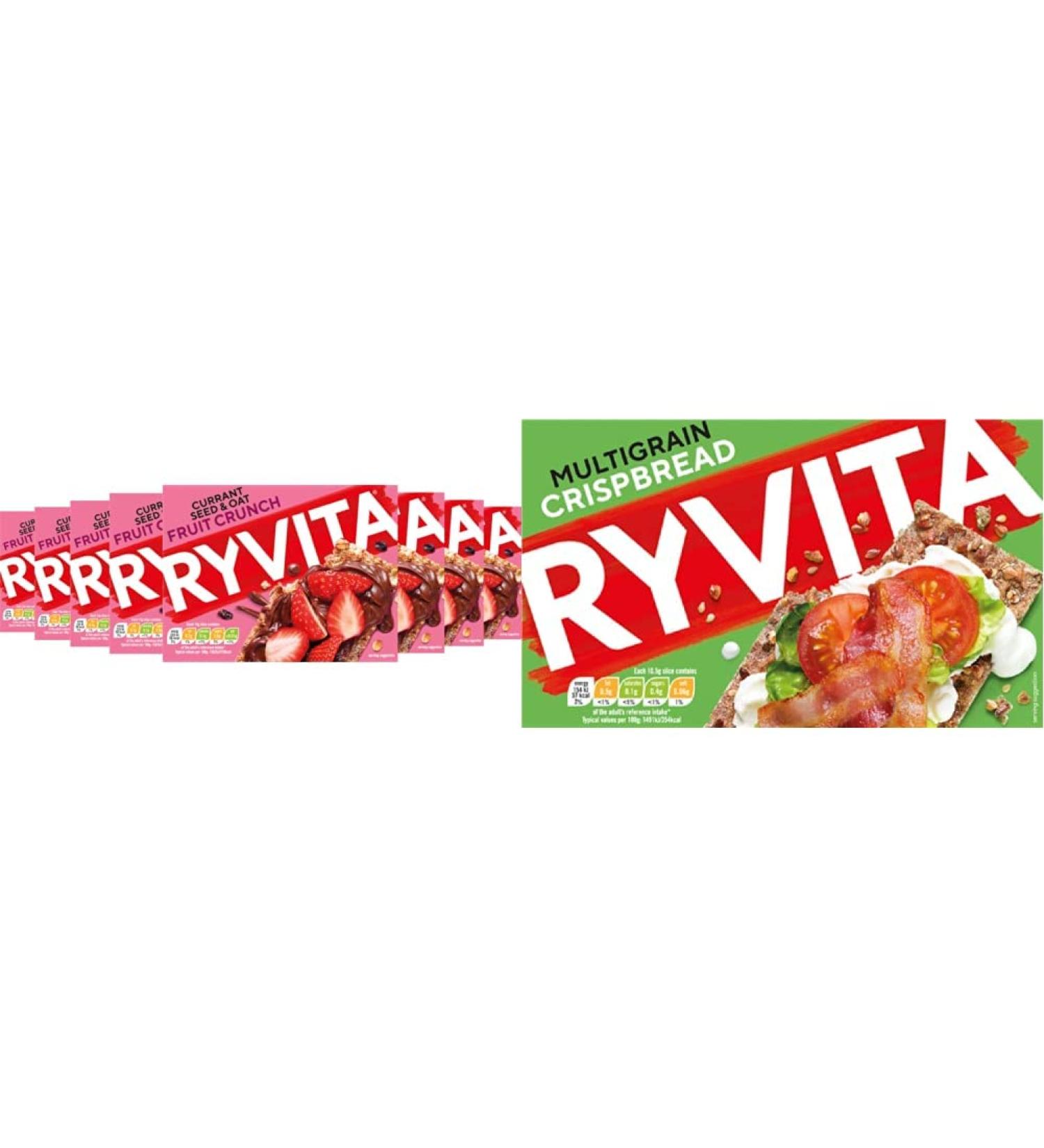 Ryvita Fruit Crunch - Currants Seeds and Oats Crispbread | Healthy Snack | High in Fibre | 8 PACKS of 200 g & Multigrain Crispbread | Healthy Snack | High in Fibre | 16 PACKS of 250g Fruit Crunch + Multigrain Crispbread - Buy Online on GoSupps.com